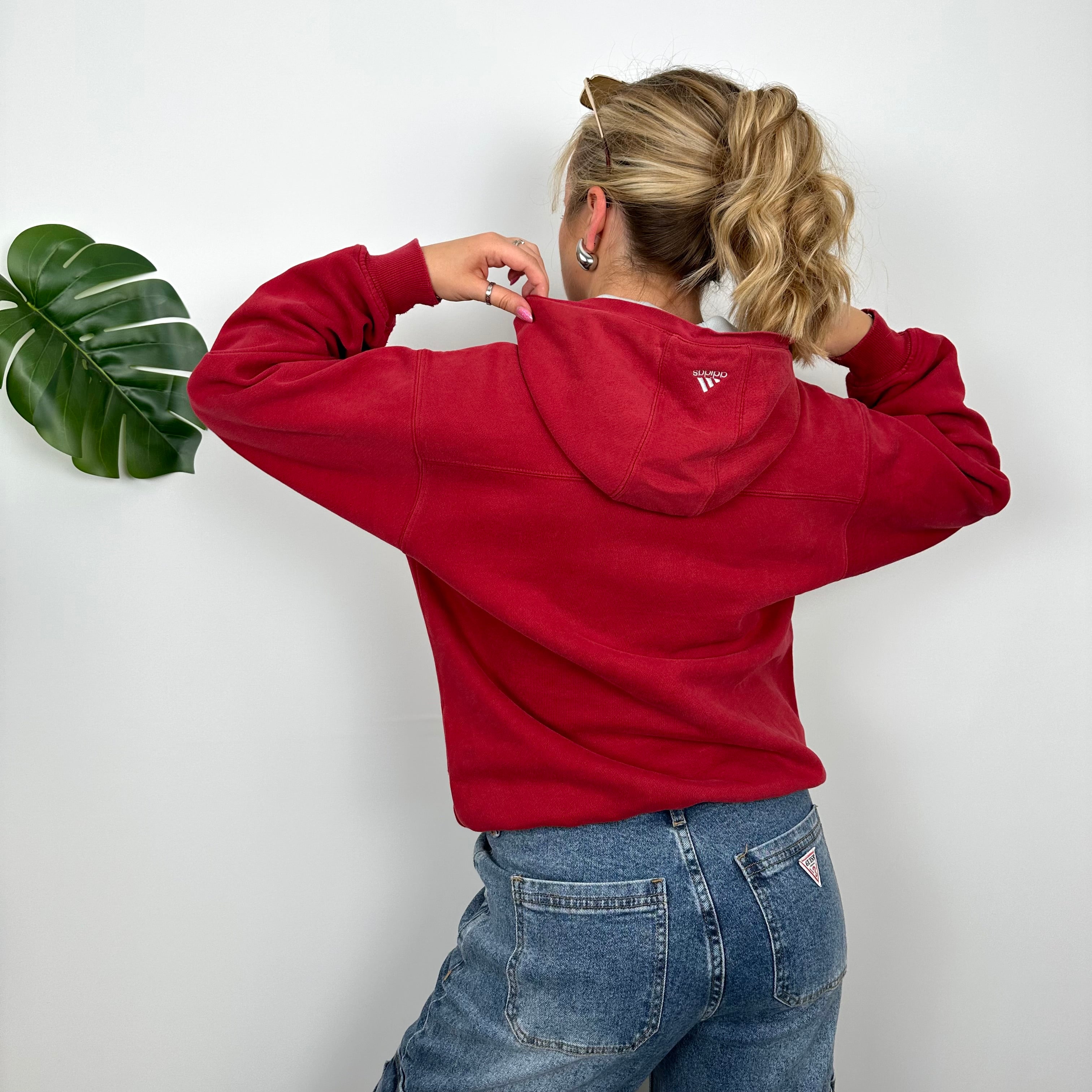 Adidas Red Embroidered Spell Out Hoodie (S)