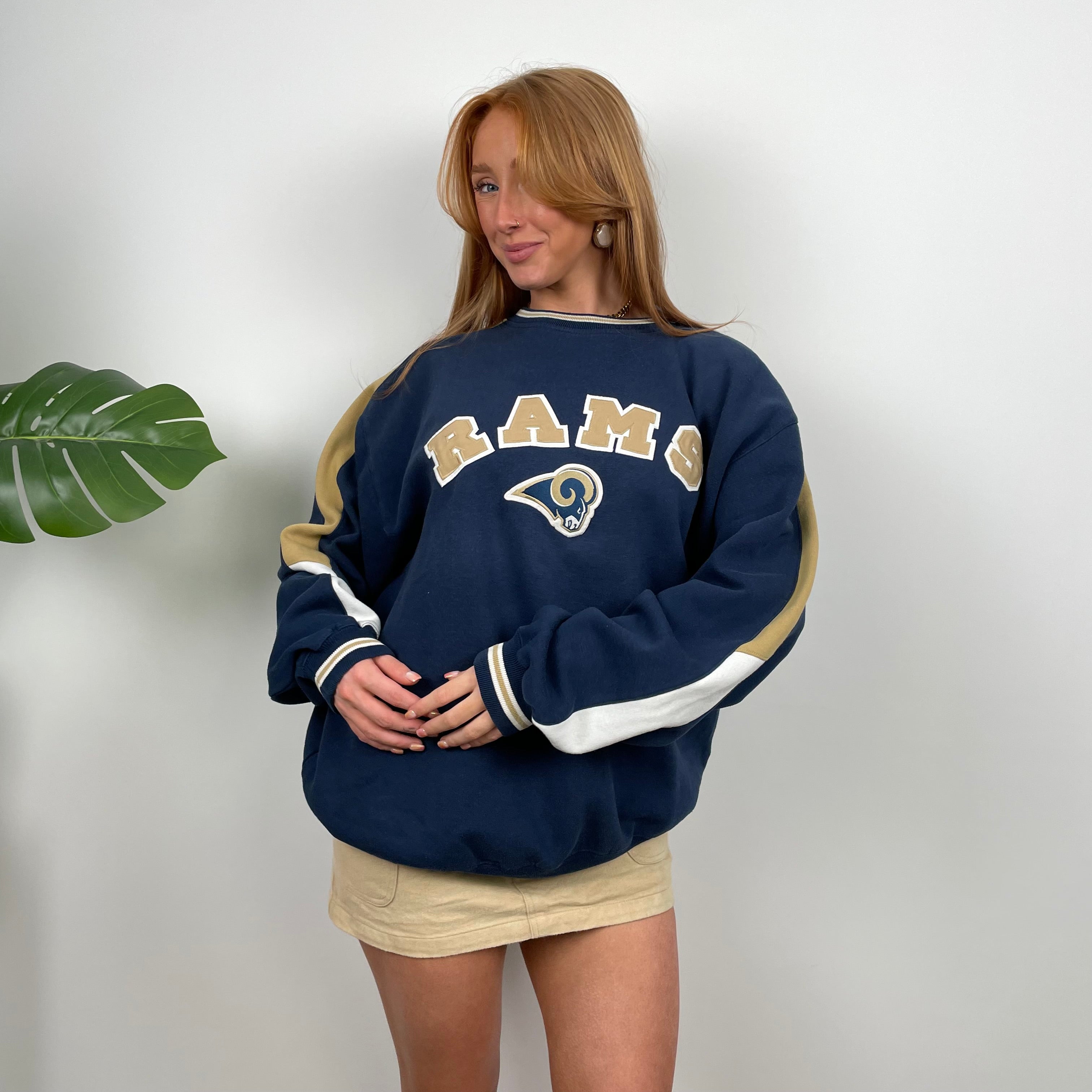 St. Louis Rams NFL Navy Embroidered Spell Out Sweatshirt (L)