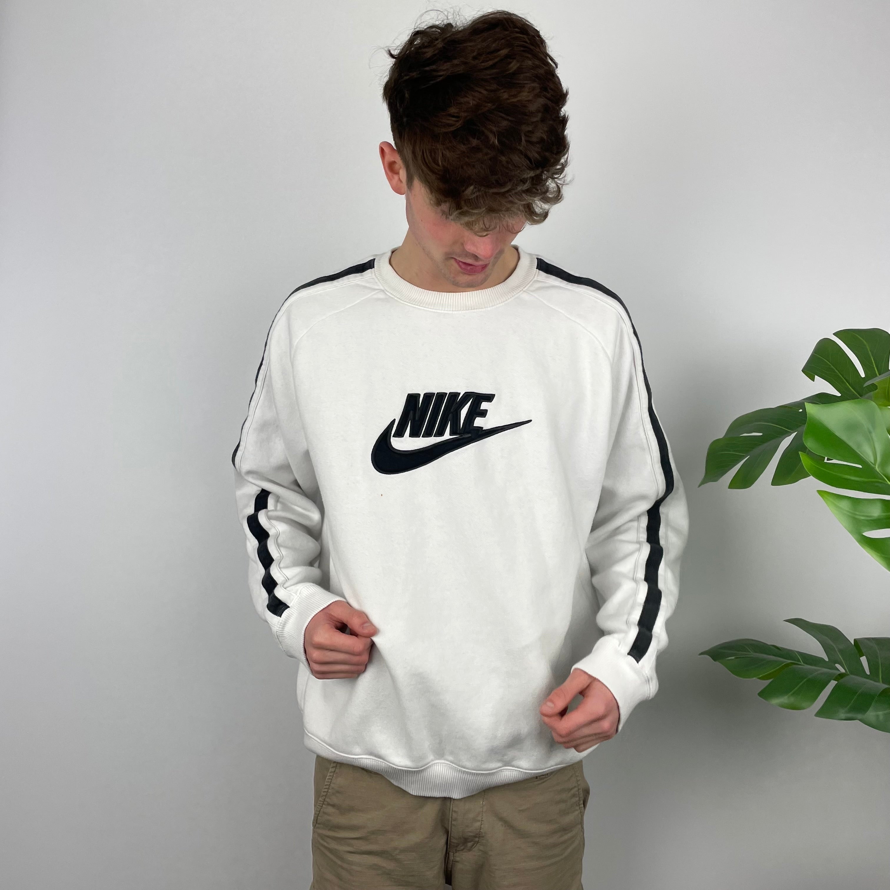 Nike RARE White Embroidered Spell Out Sweatshirt (L)