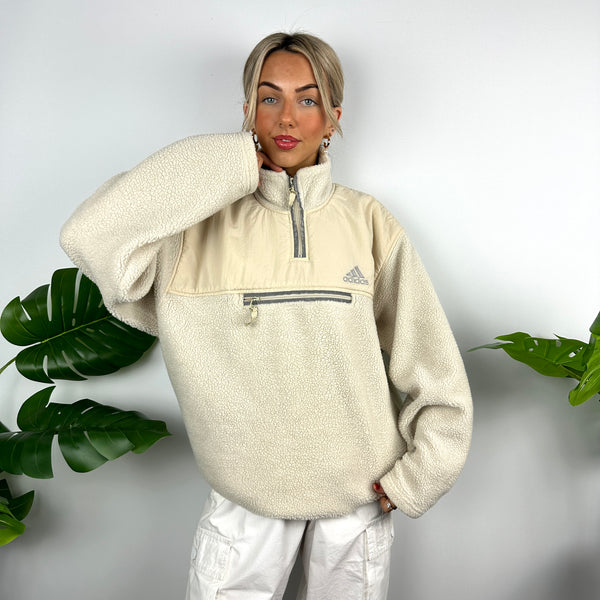 Adidas Cream Sherpa Teddy Bear Fleece Quarter Zip Sweatshirt (L)