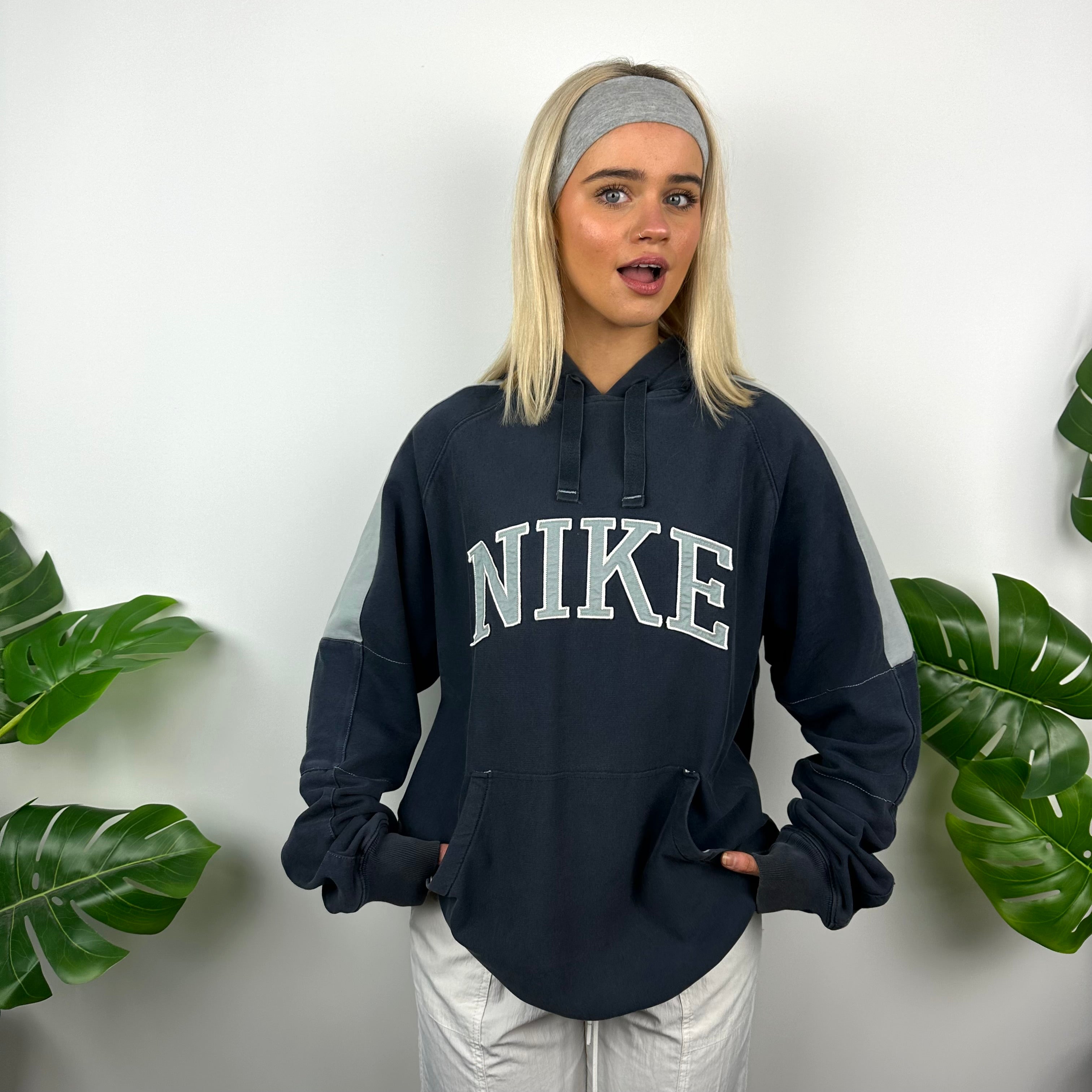 Nike Navy Embroidered Spell Out Hoodie (L)