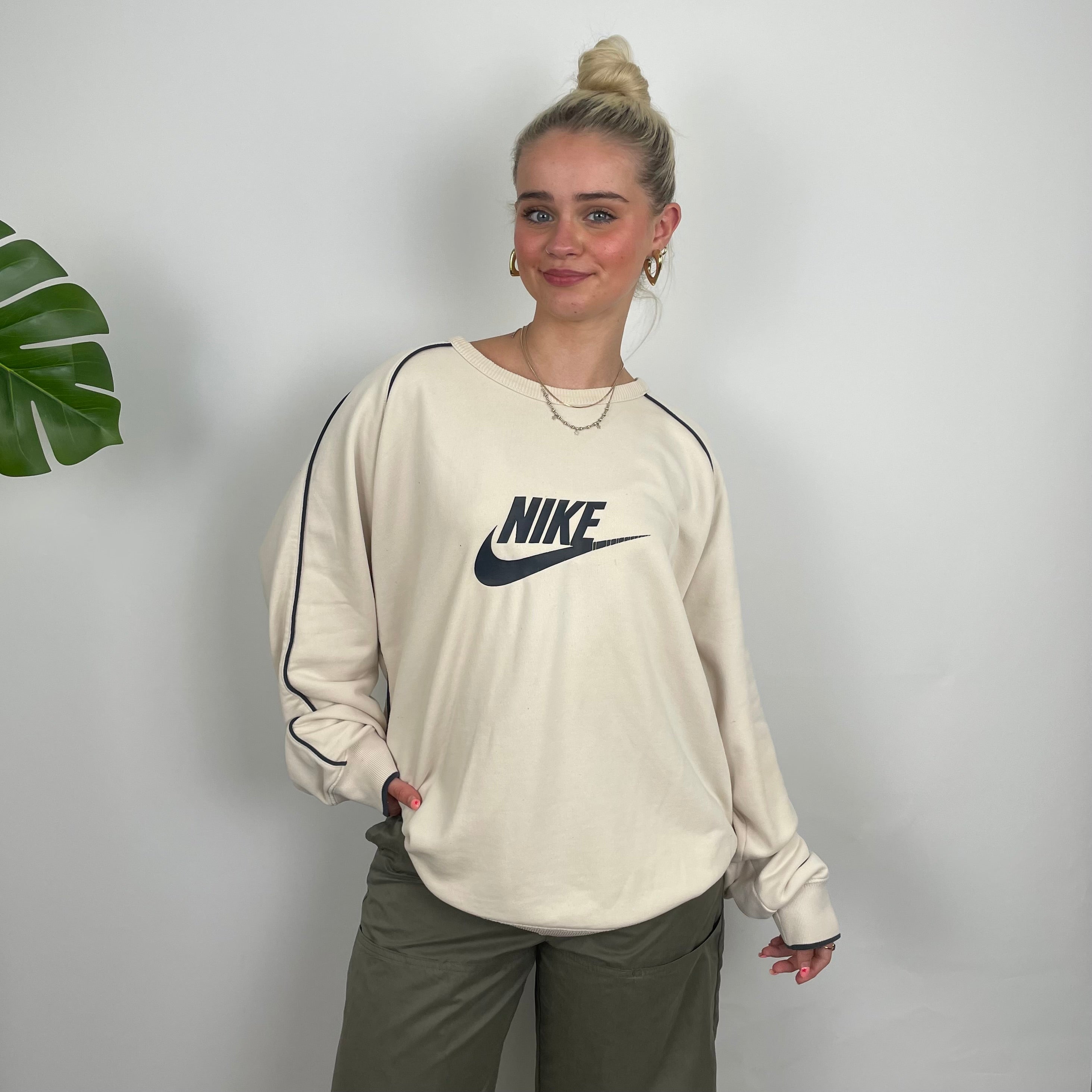 Nike Cream Embroidered Spell Out Sweatshirt (L)