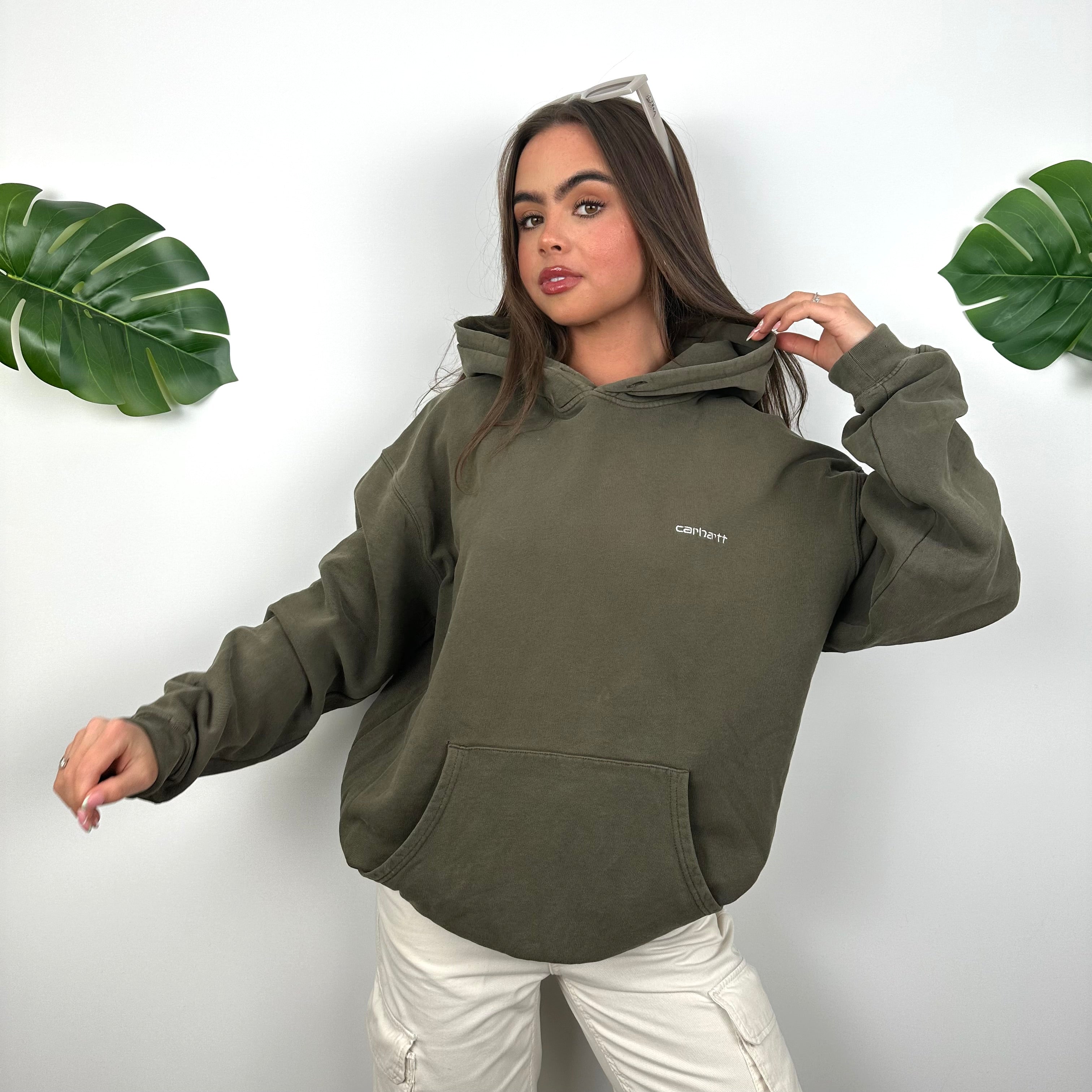 Carhartt Khaki Green Embroidered Spell Out Hoodie (L)