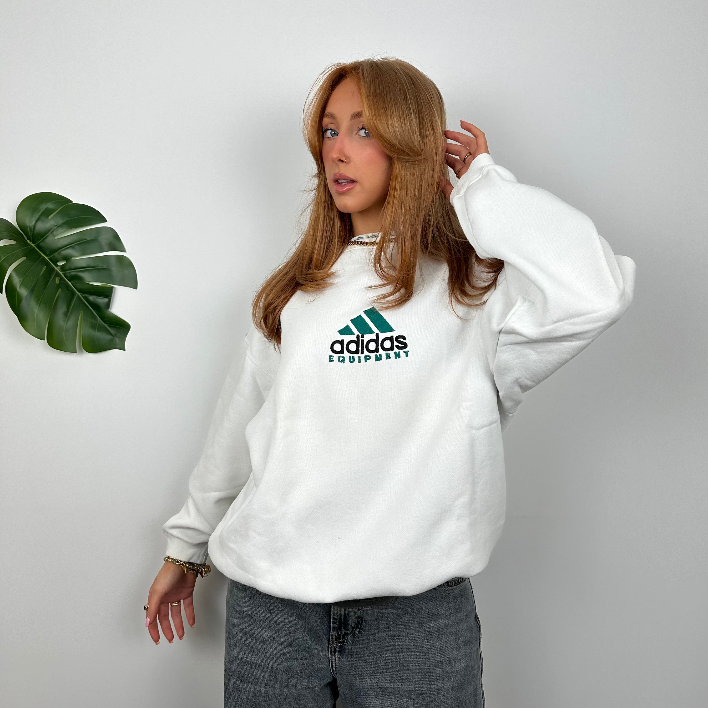 Adidas Equipment RARE White Embroidered Spell Out Sweatshirt (M)