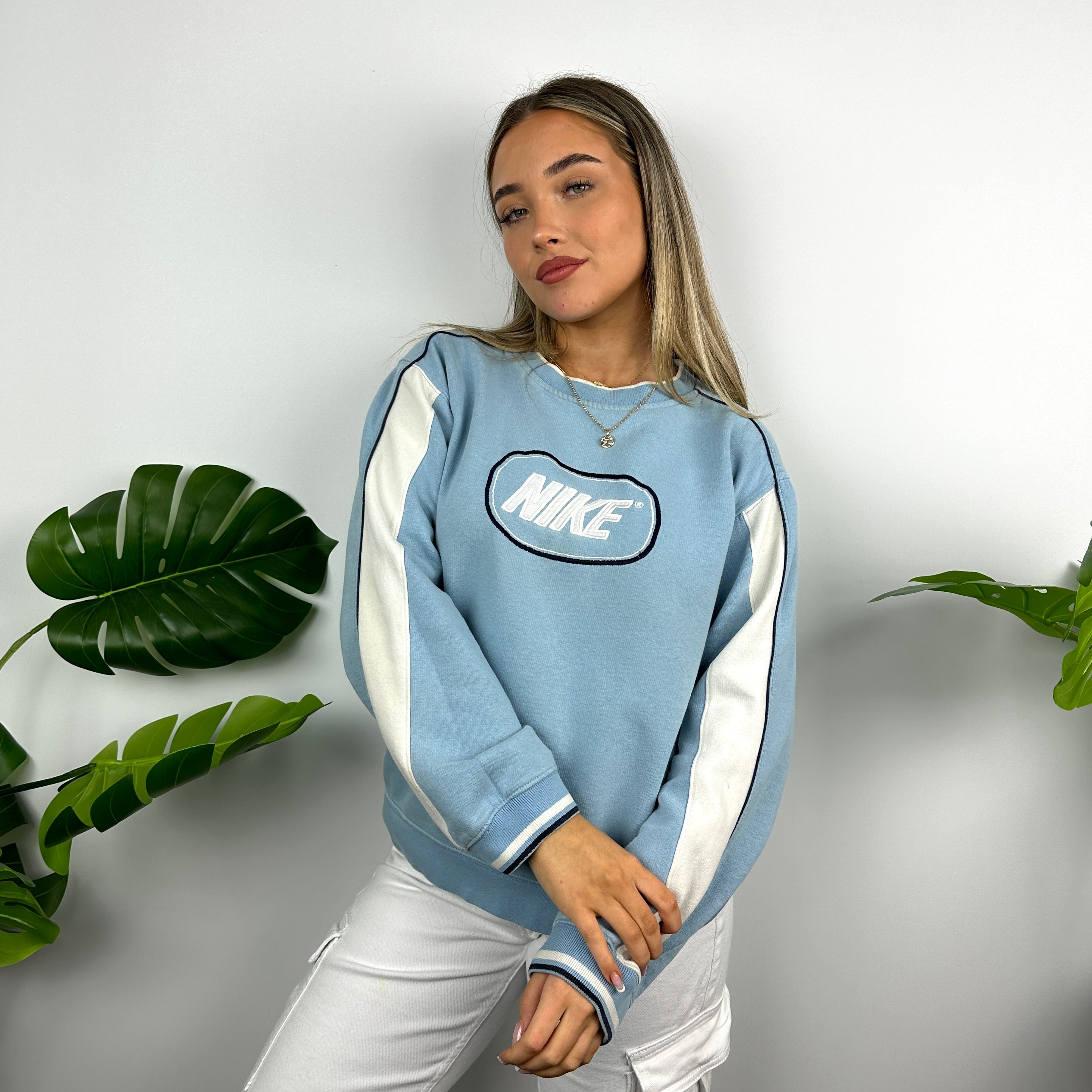 Nike Baby Blue Embroidered Spell Out Sweatshirt (M)