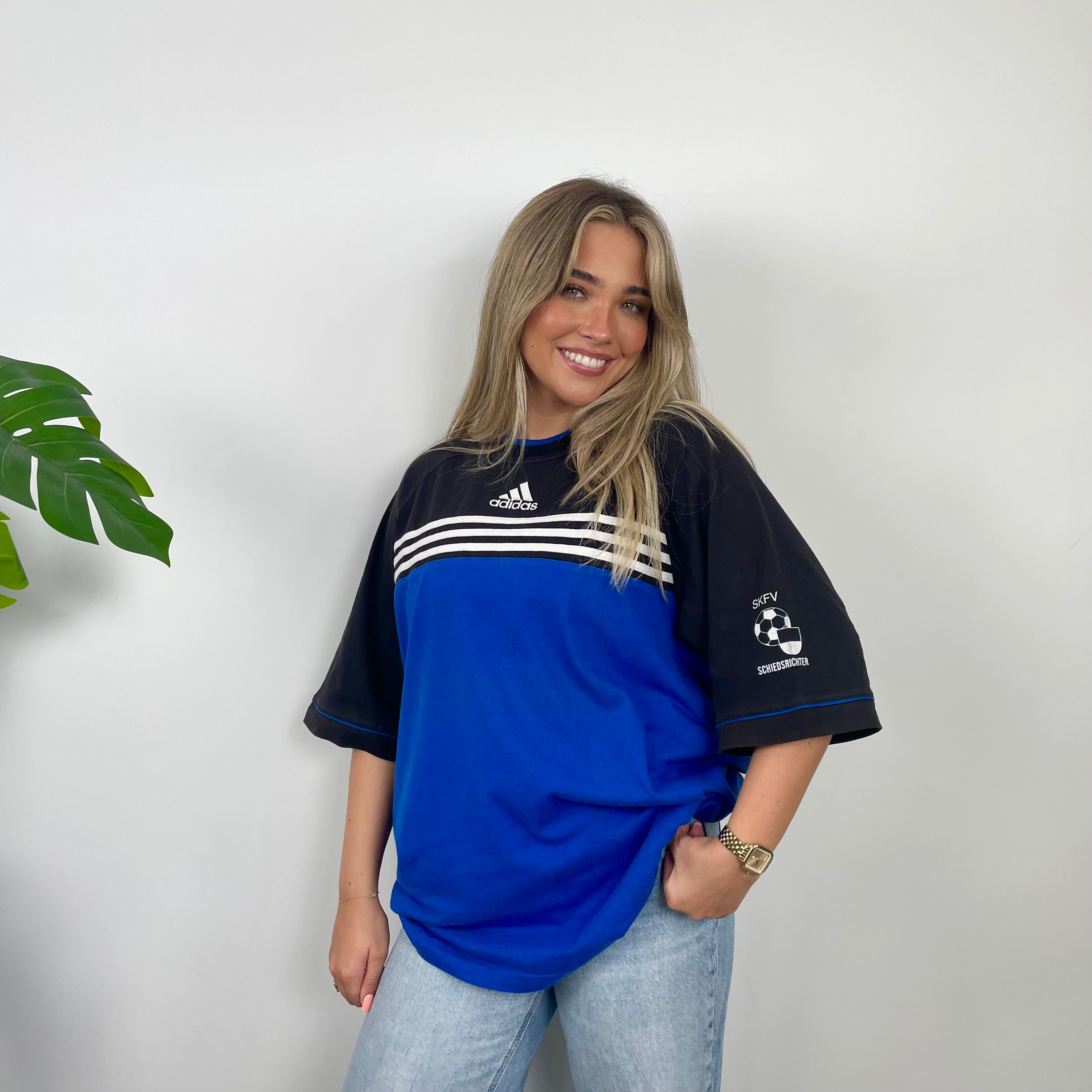 Adidas RARE Black & Blue Embroidered Spell Out T Shirt (XL)