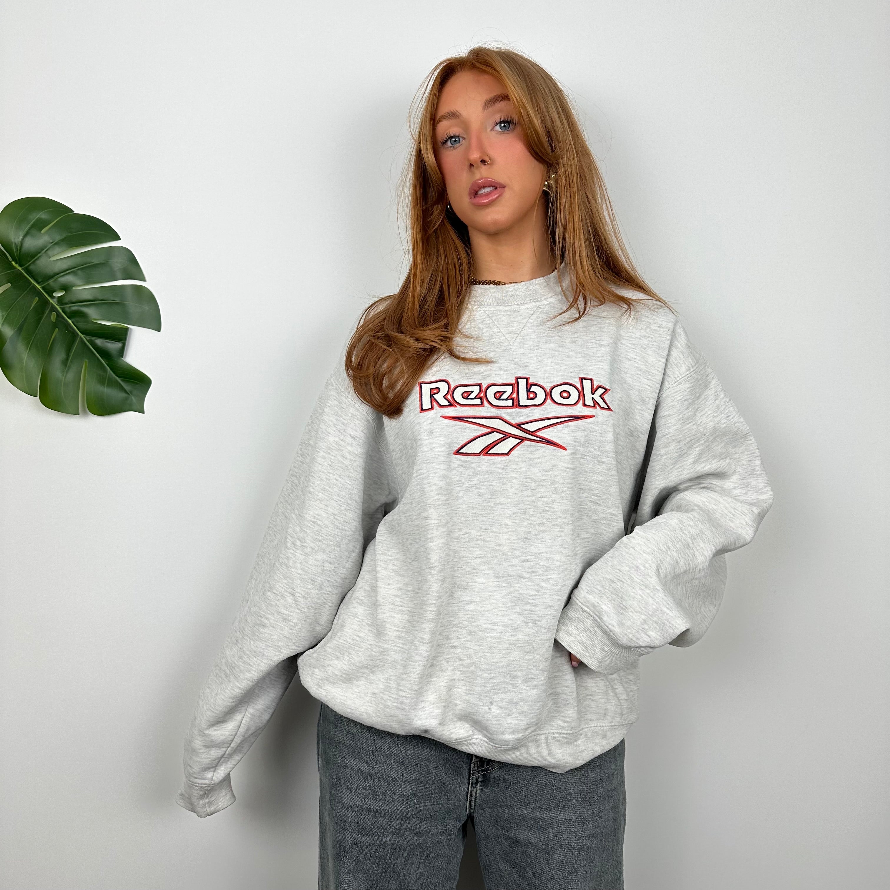 Reebok Grey Embroidered Spell Out Sweatshirt (M)