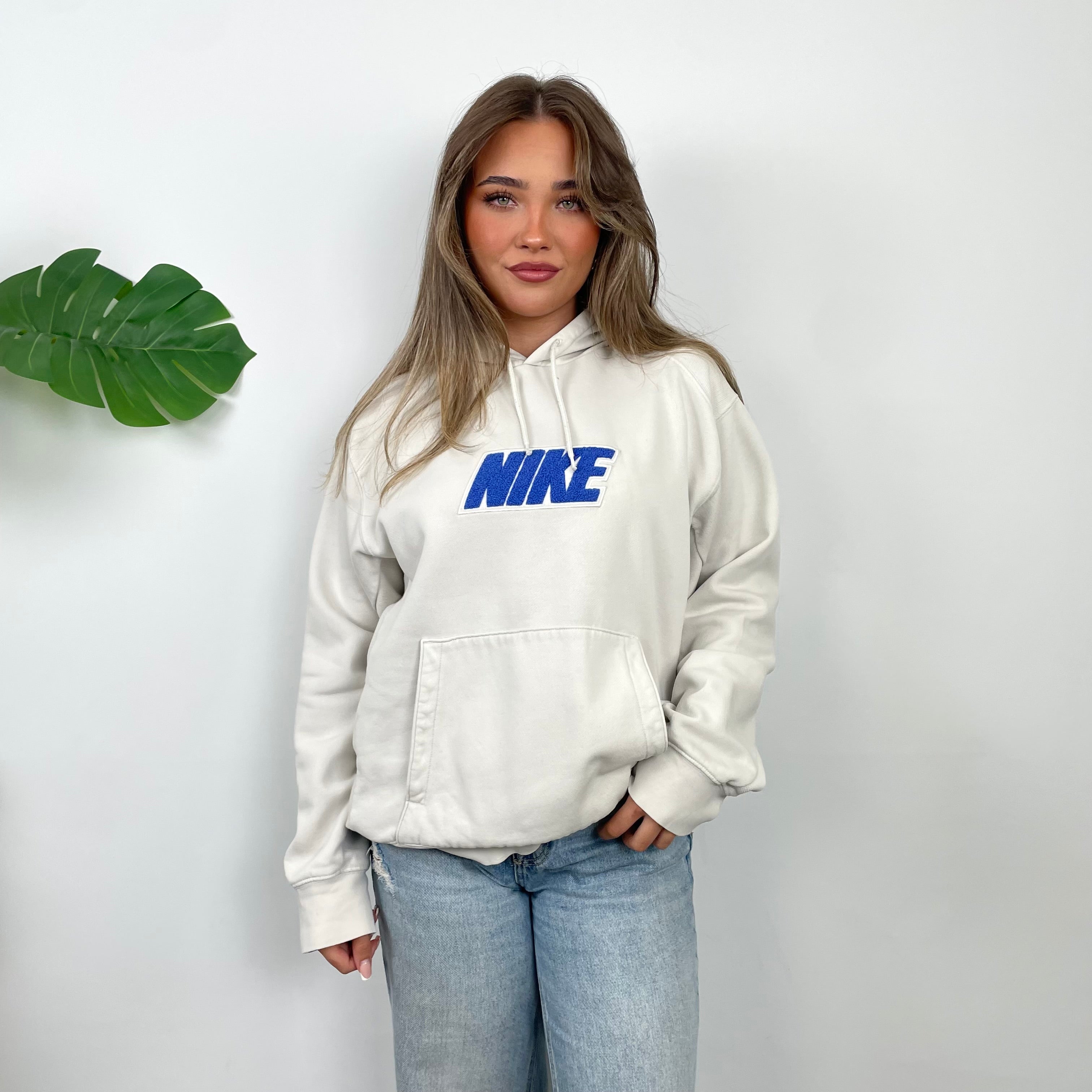 Nike White Embroidered Spell Out Hoodie (M)