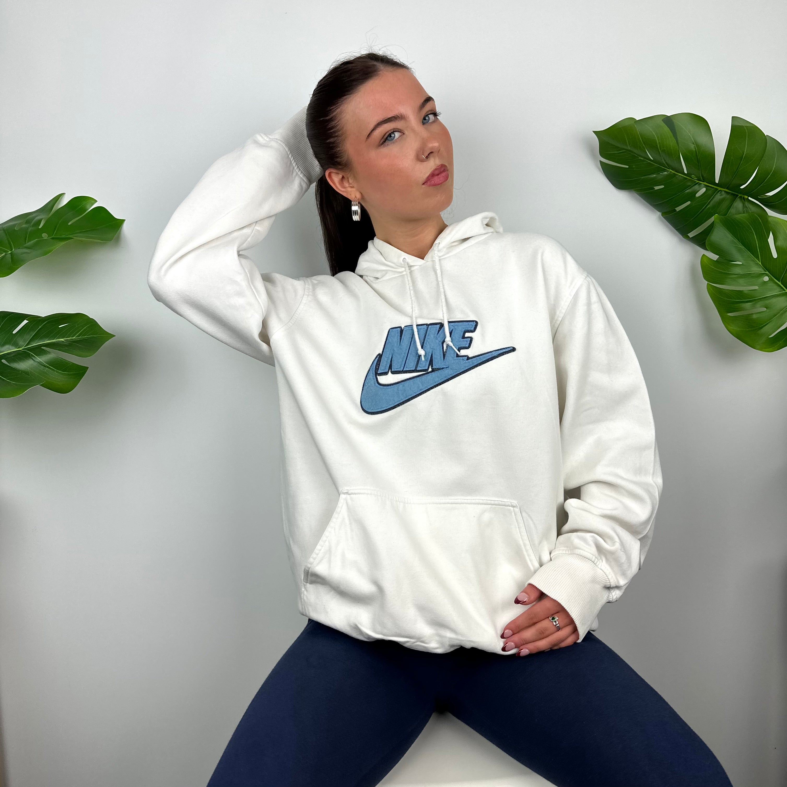 Nike RARE White Embroidered Spell Out Hoodie (L)