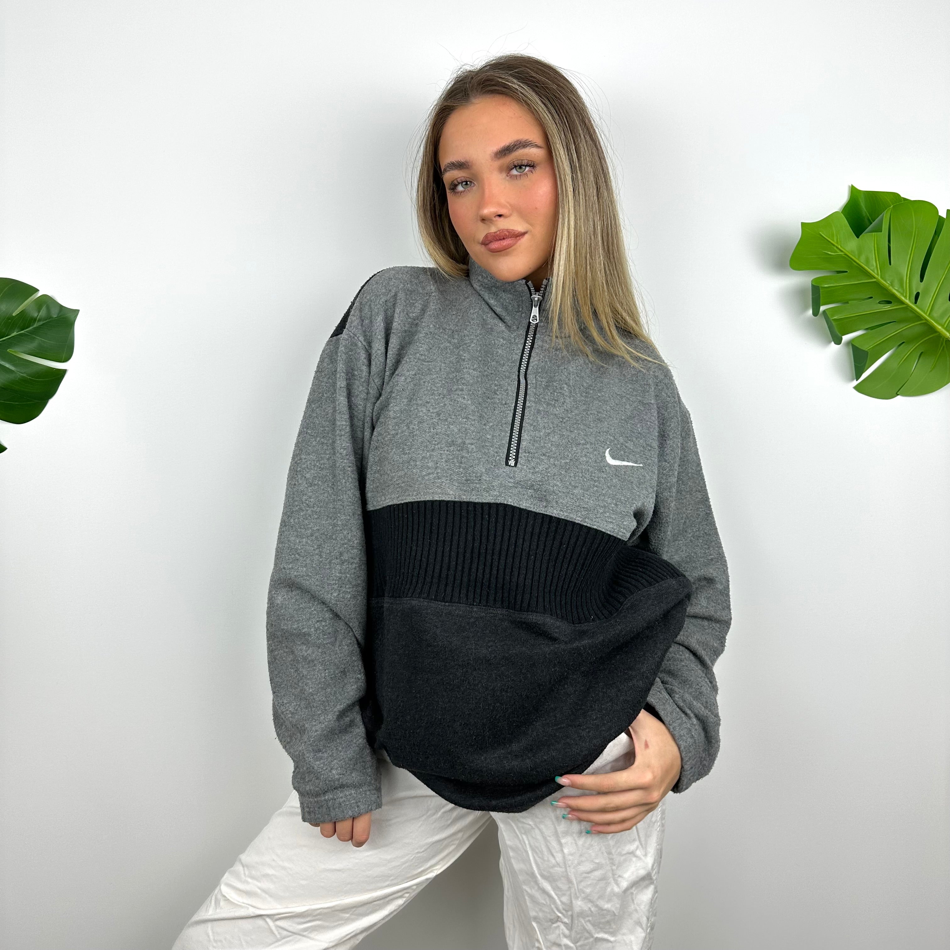 Nike Grey Embroidered Swoosh Quarter Zip Sweatshirt (L)