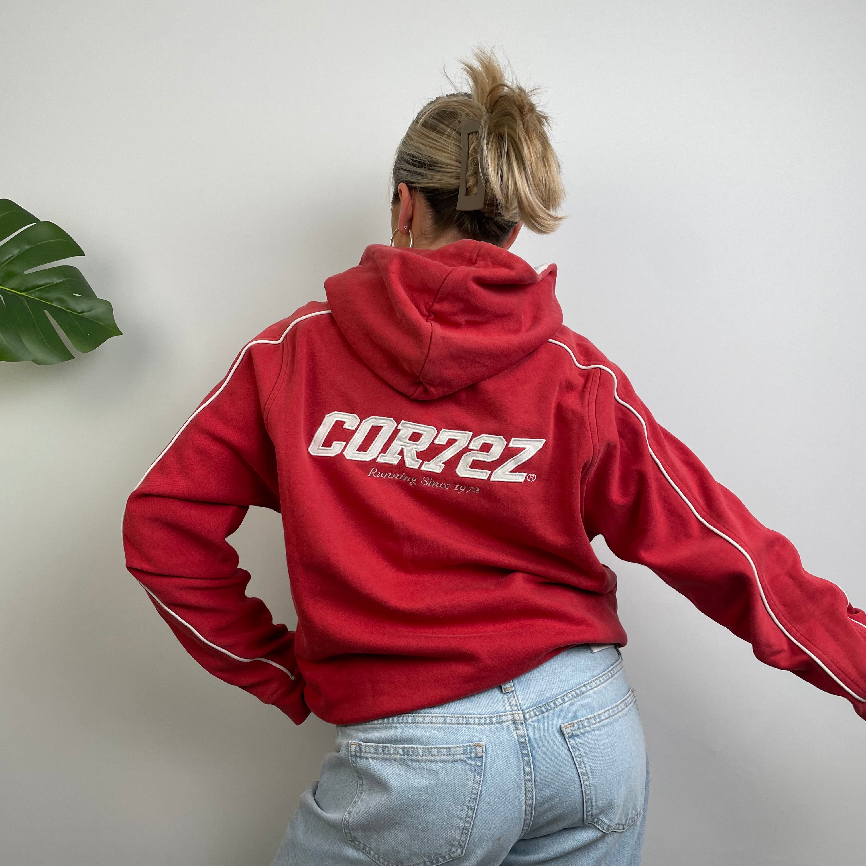 Nike Cortez RARE Red Embroidered Spell Out Hoodie (S)