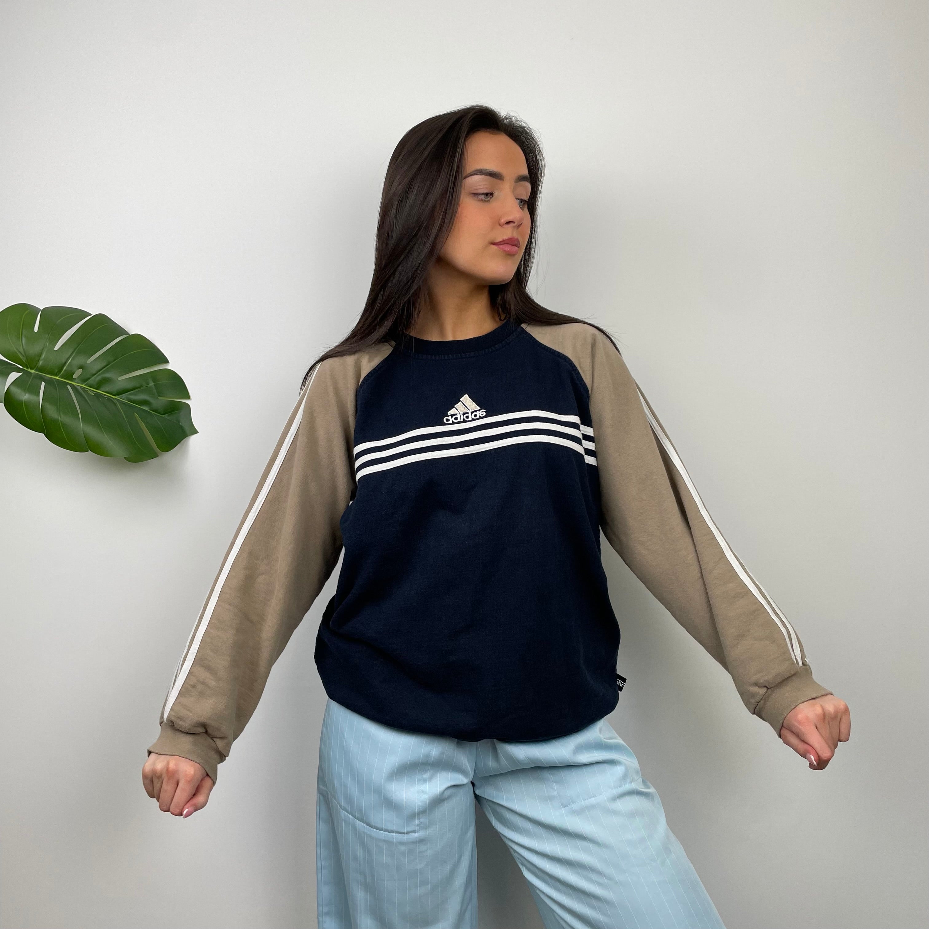 Adidas Tan and Black Embroidered Spell Out Sweatshirt (M)