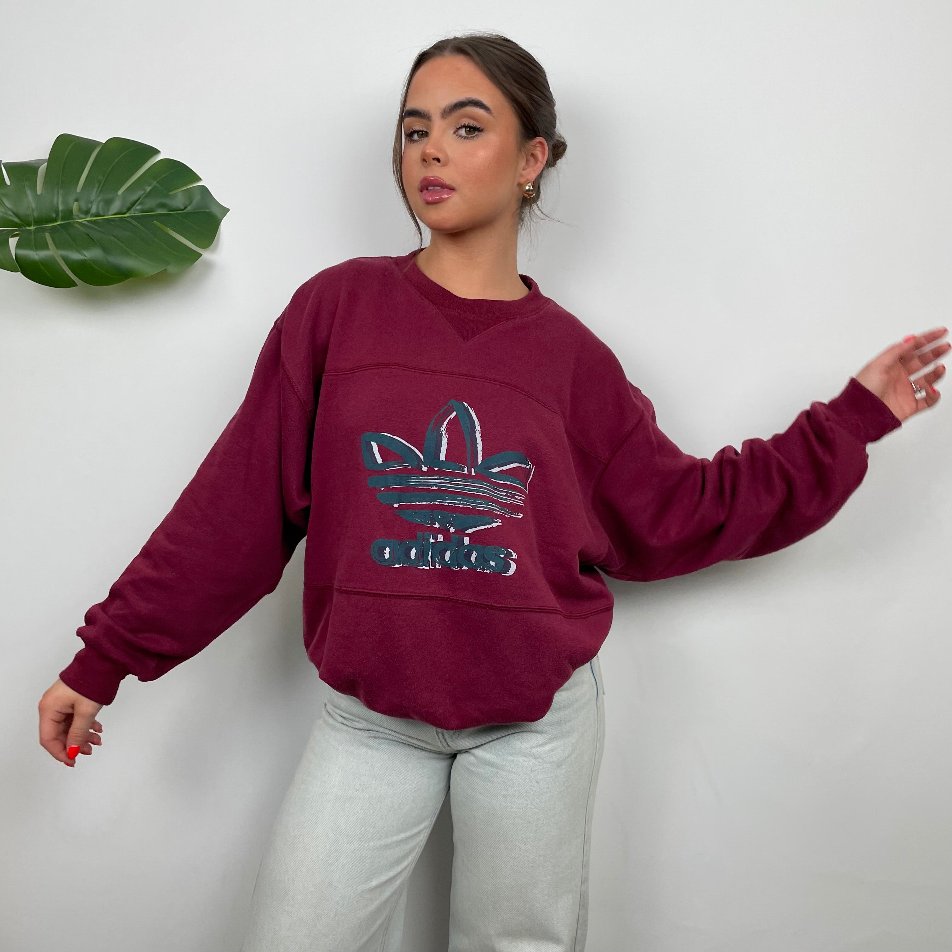 Adidas Maroon Spell Out Sweatshirt (M)