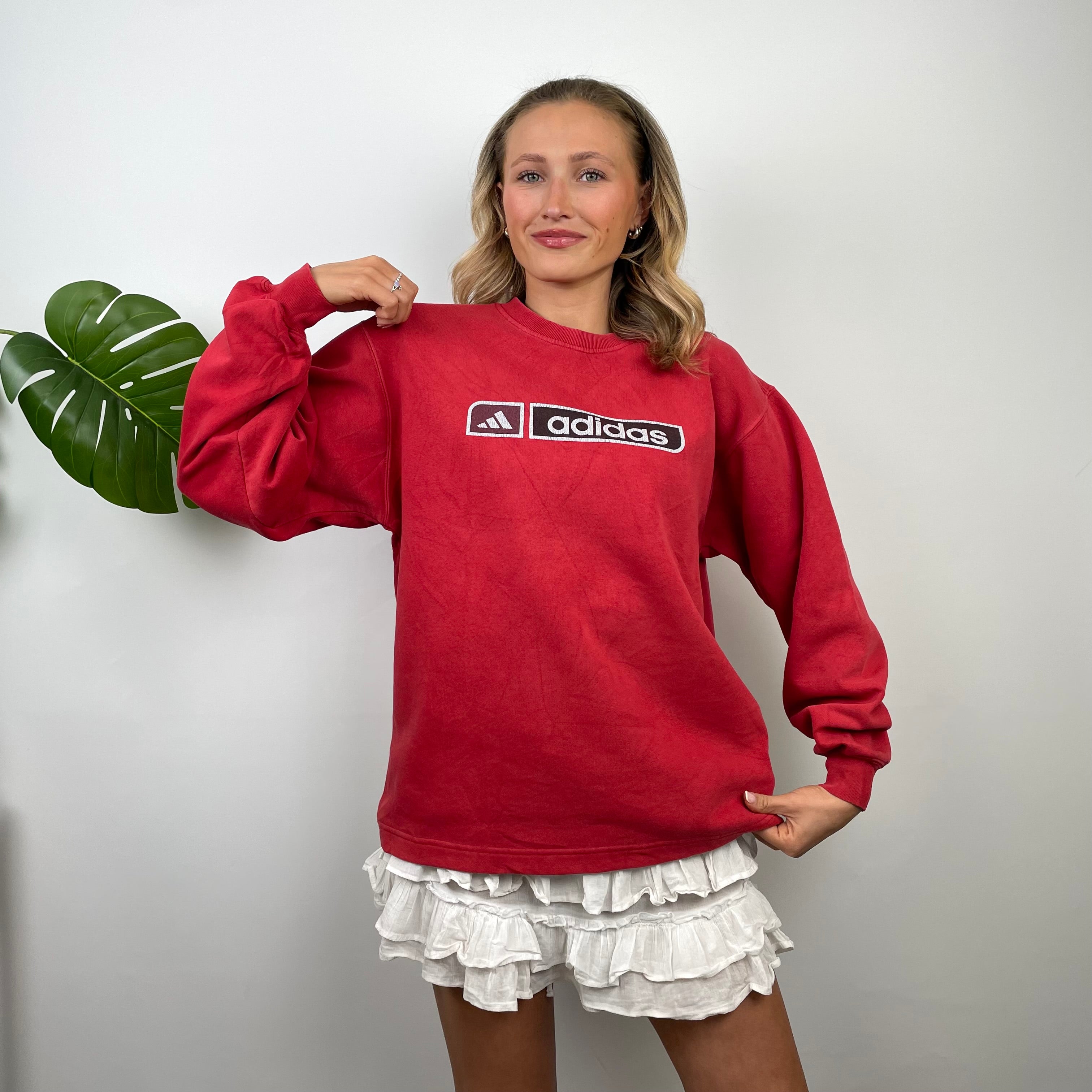 Adidas Red Spell Out Sweatshirt (M)