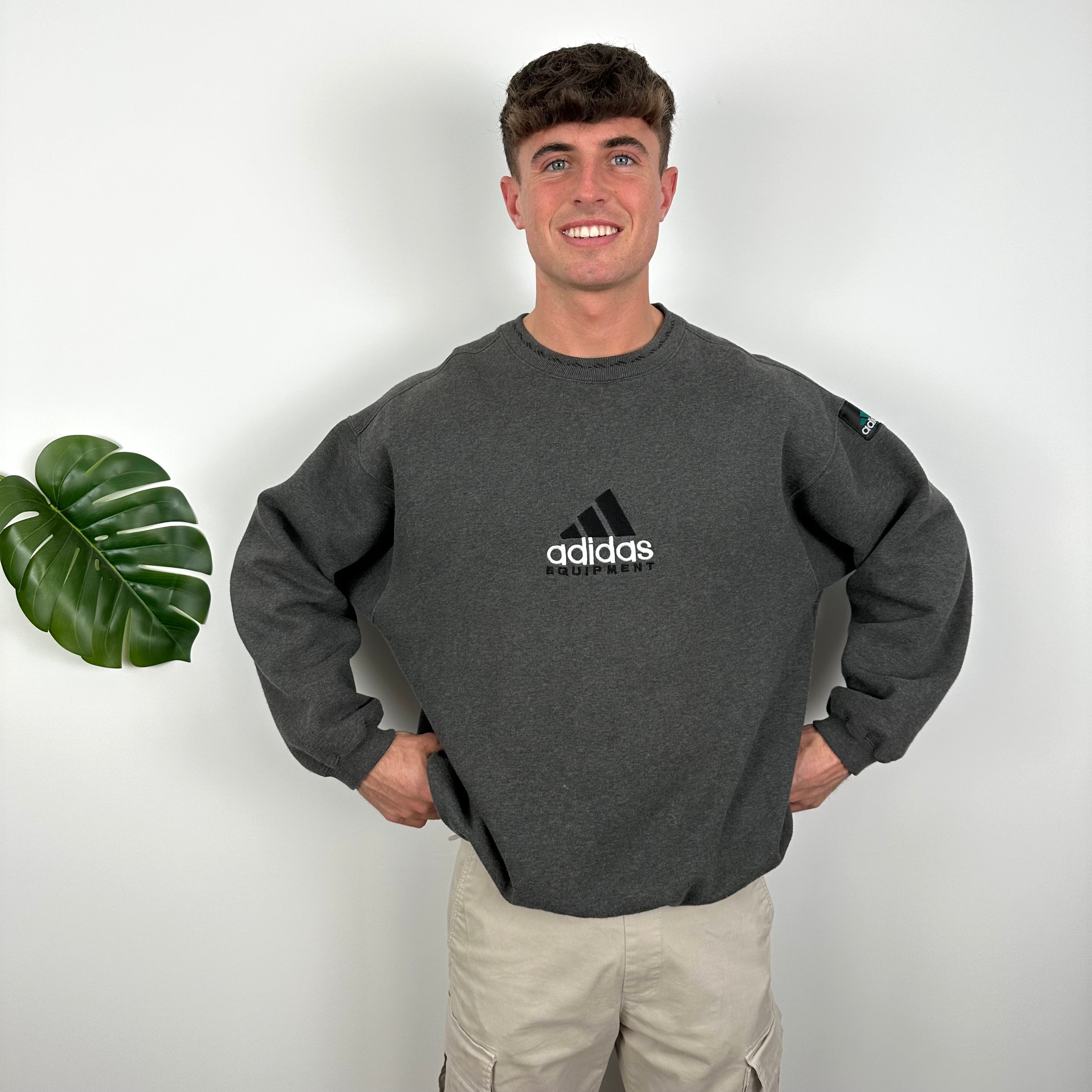 Adidas Equipment RARE Grey Embroidered Spell Out Sweatshirt (L)