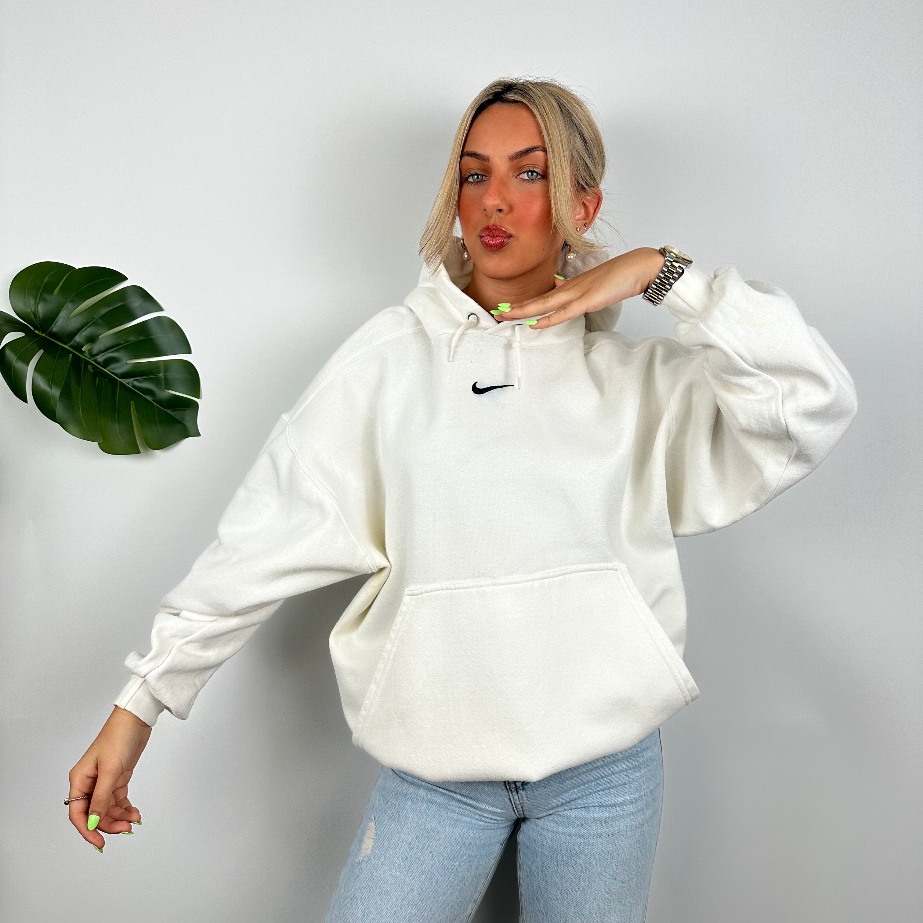 Nike White Embroidered Swoosh Hoodie (L)