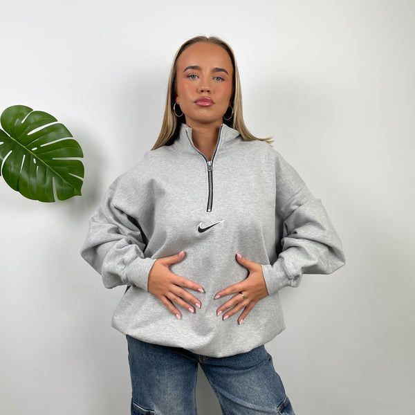 Nike Grey Embroidered Swoosh Quarter Zip Sweatshirt (XL)