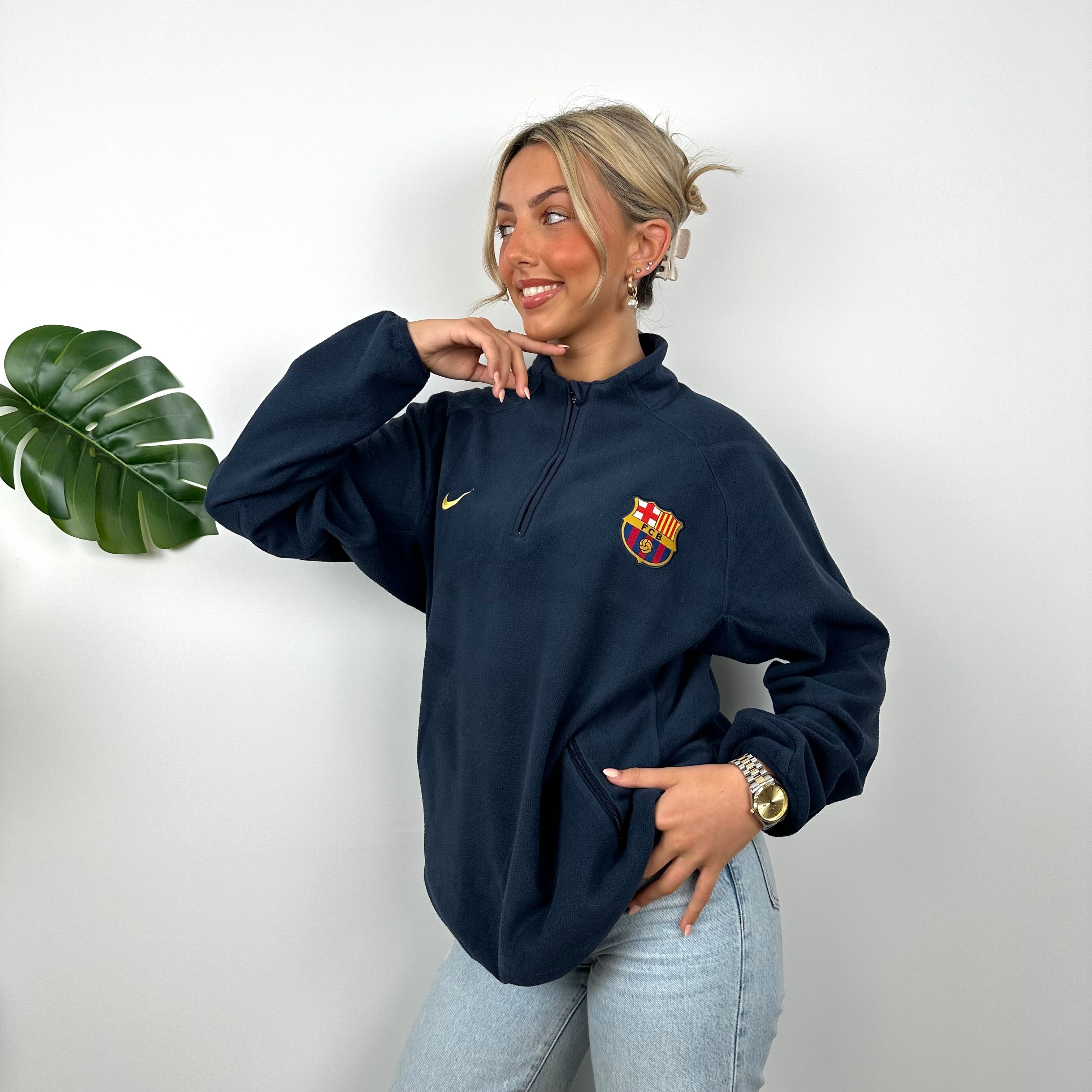 Nike x Barcelona FC RARE Embroidered Spell Out Fleece Quarter Zip (L)