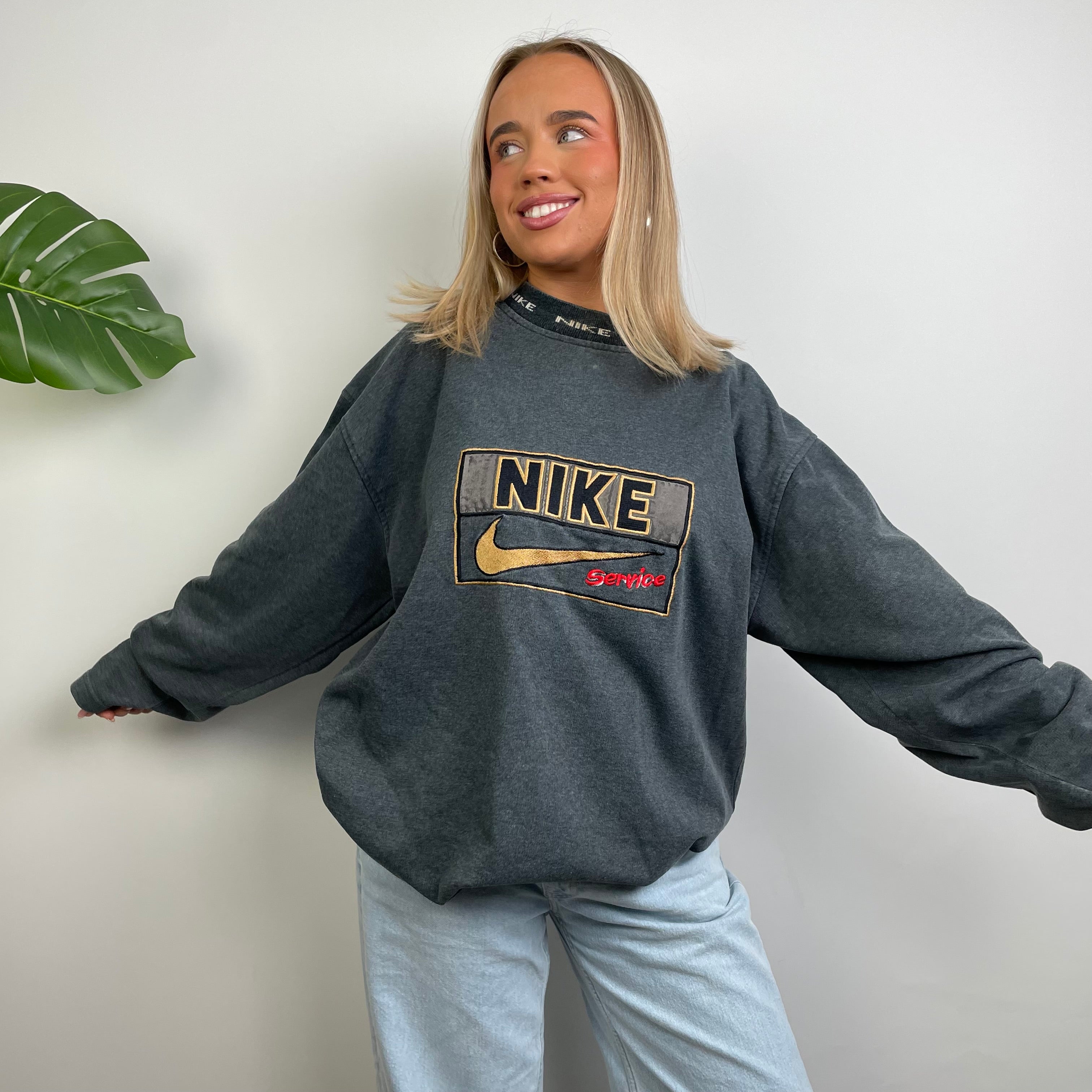 Nike Grey Embroidered Spell Out Sweatshirt (XL)