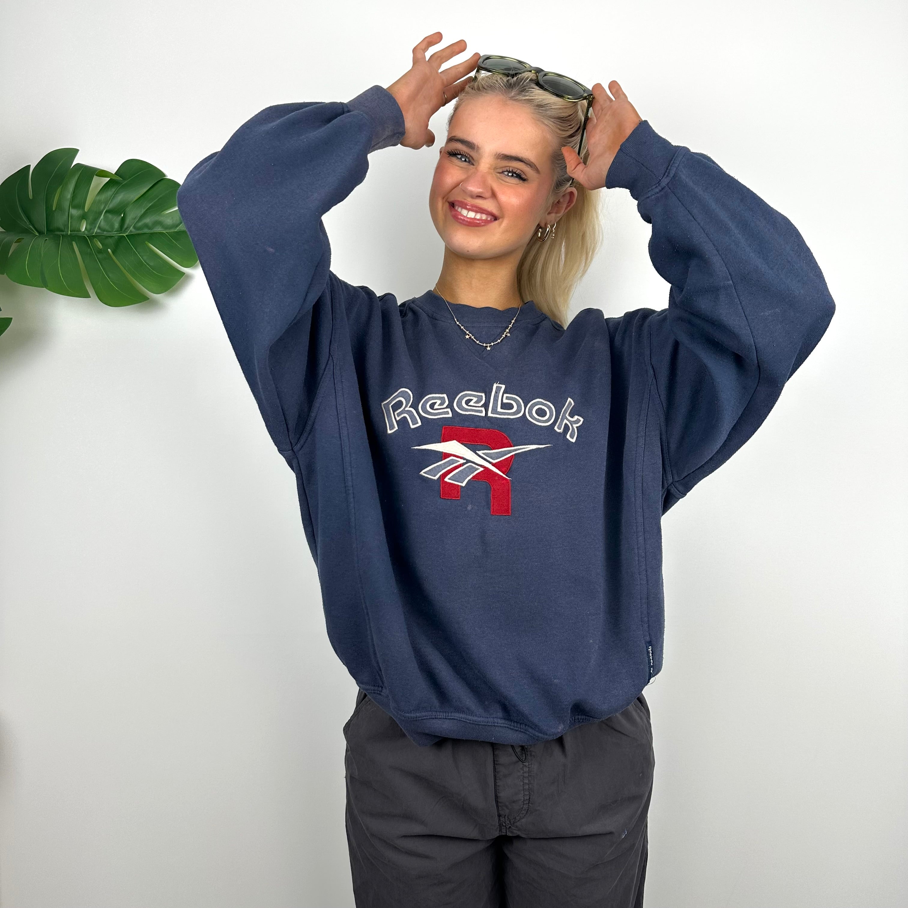 Reebok Navy Embroidered Spell Out Sweatshirt (S)