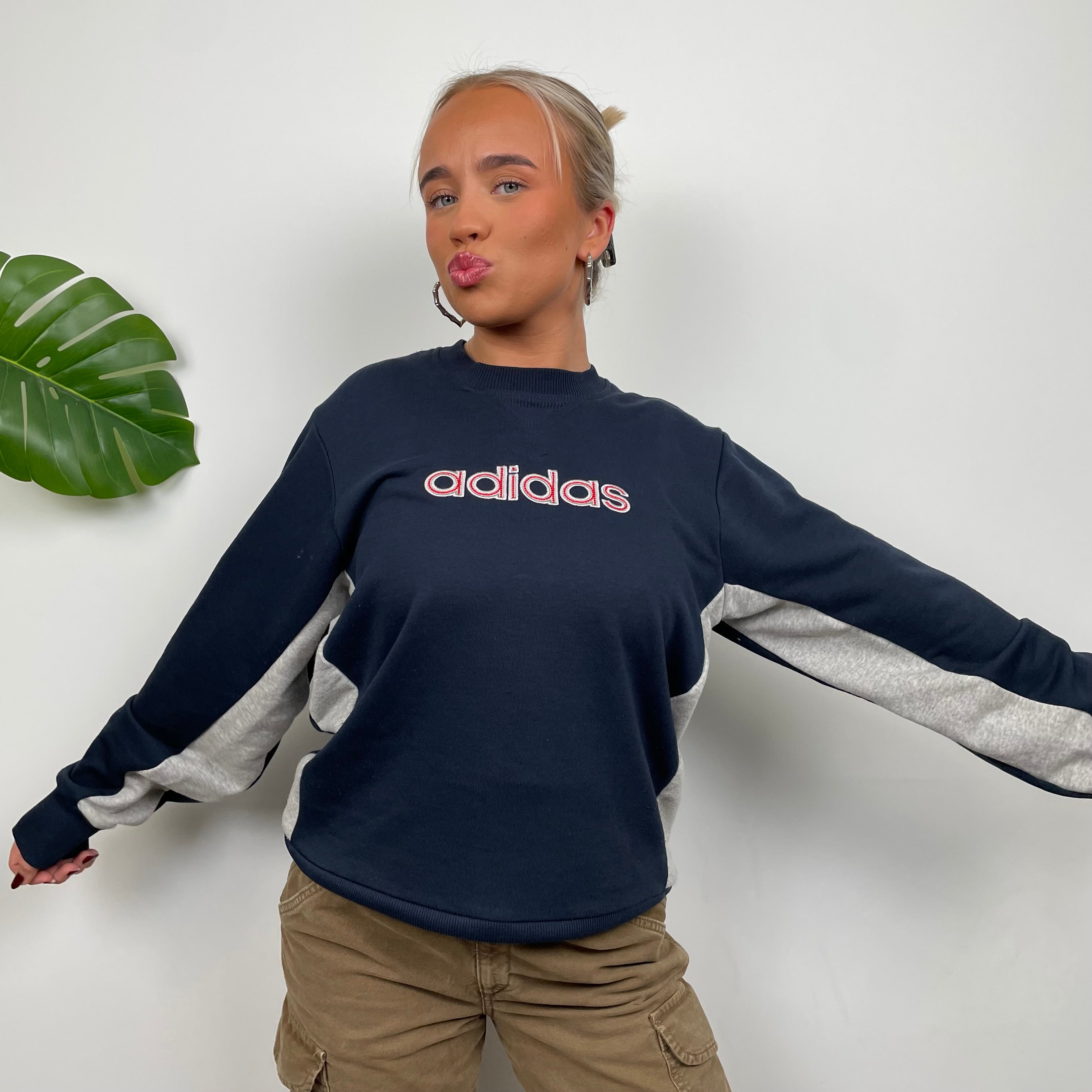 Adidas Navy Embroidered Spell Out Sweatshirt (M)