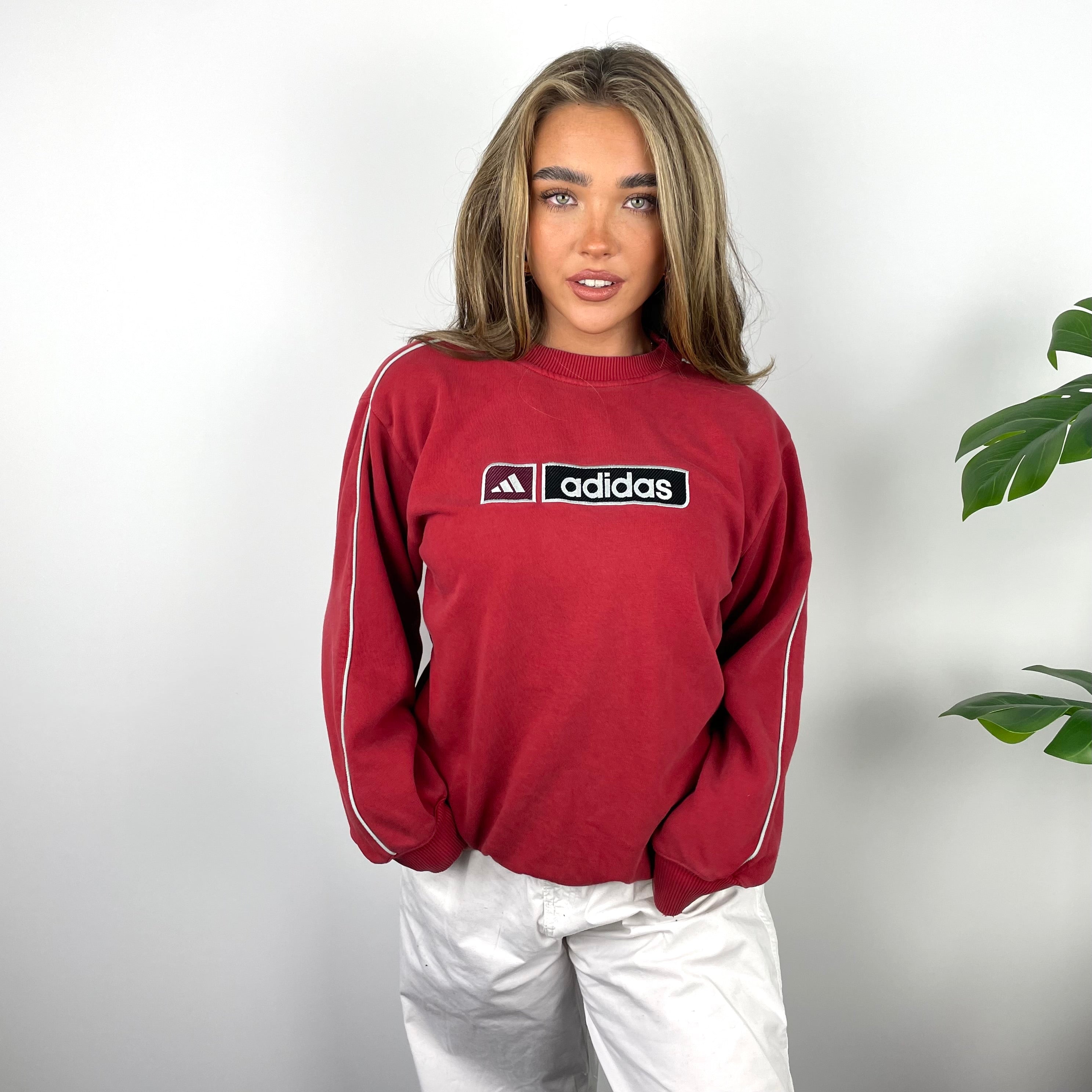 Adidas RARE Red Embroidered Spell Out Sweatshirt (S)