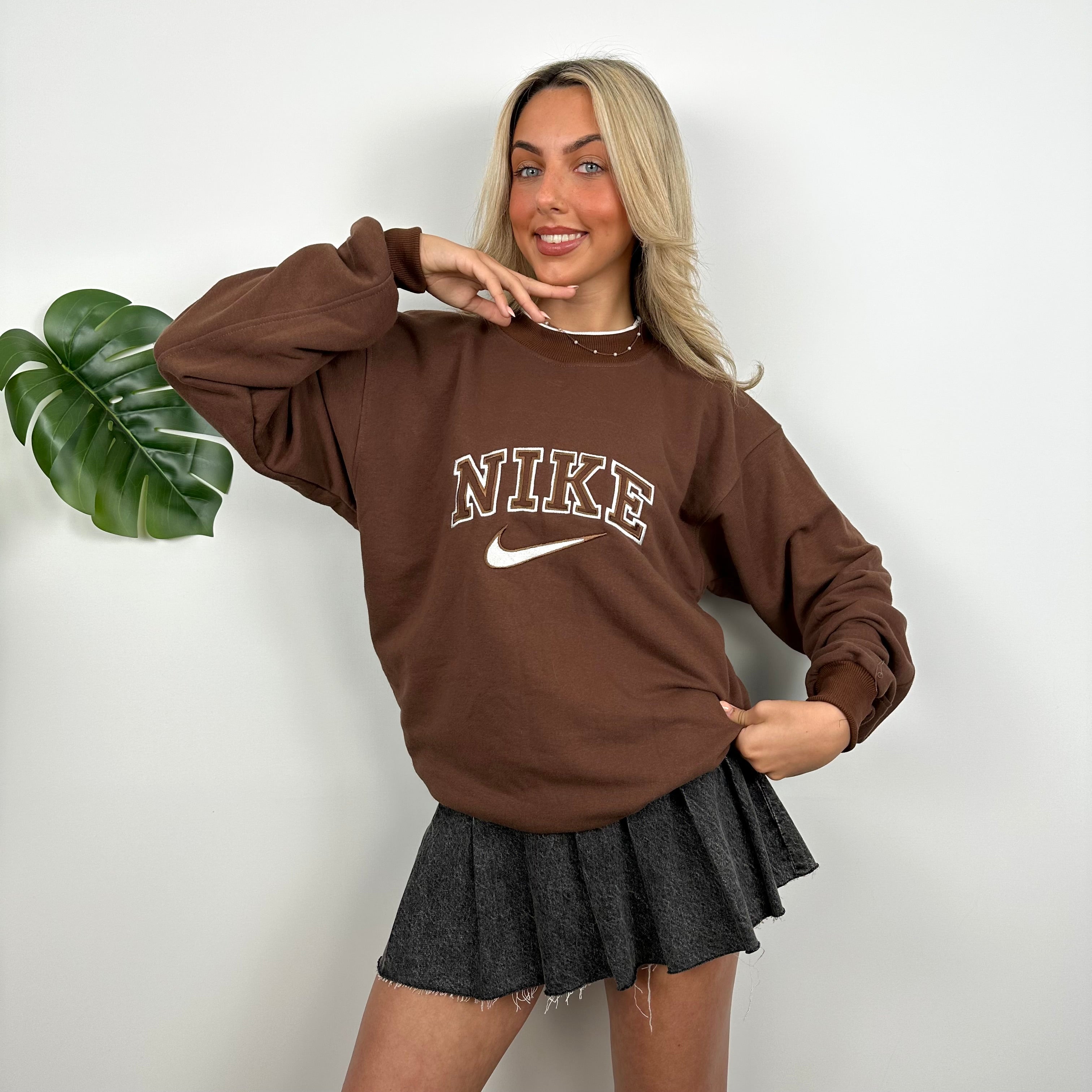 Nike Brown Embroidered Spell Out Sweatshirt (M)