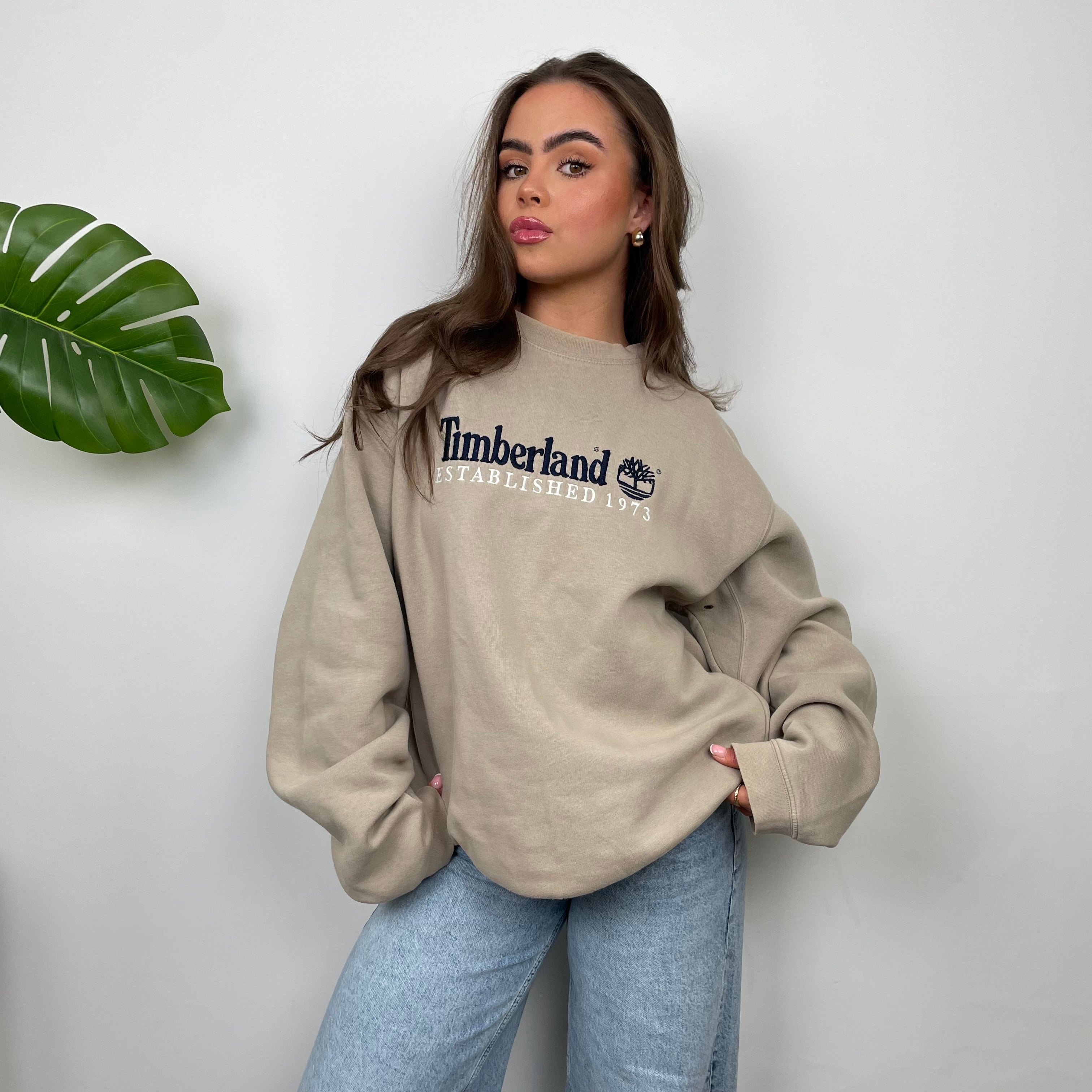 Timberland Beige Embroidered Spell Out Sweatshirt (L)