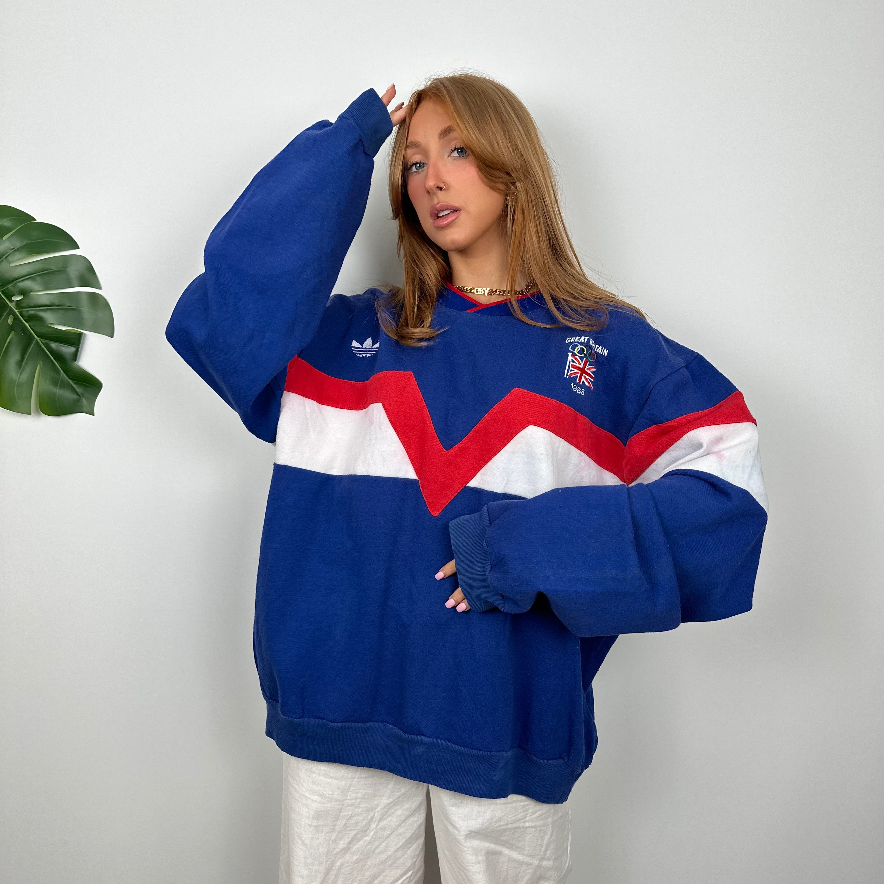 Adidas X Great Britain Olympic Games 1988 RARE Blue Embroidered Spell Out Sweatshirt (M)