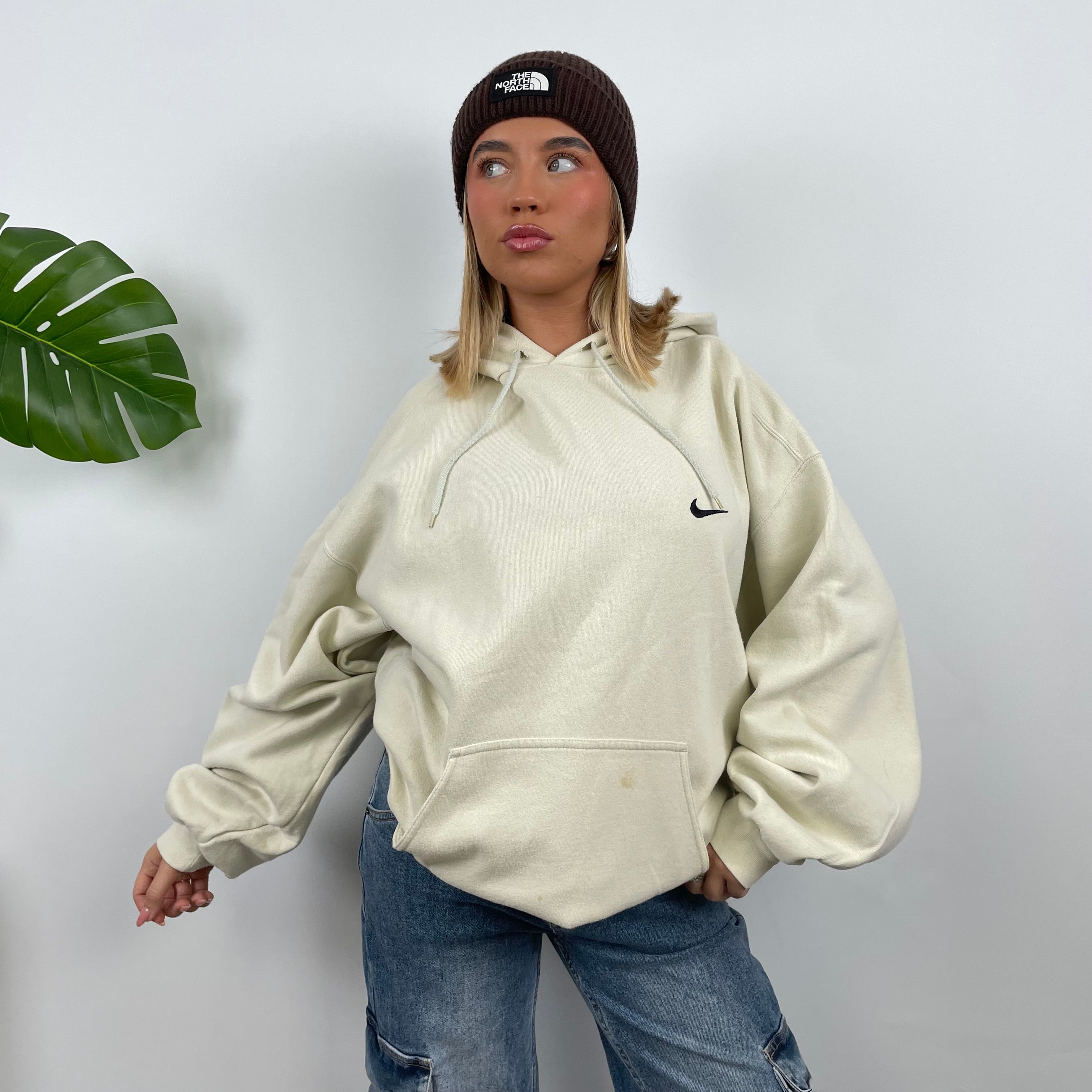 Nike RARE Cream Embroidered Swoosh Hoodie (XL)