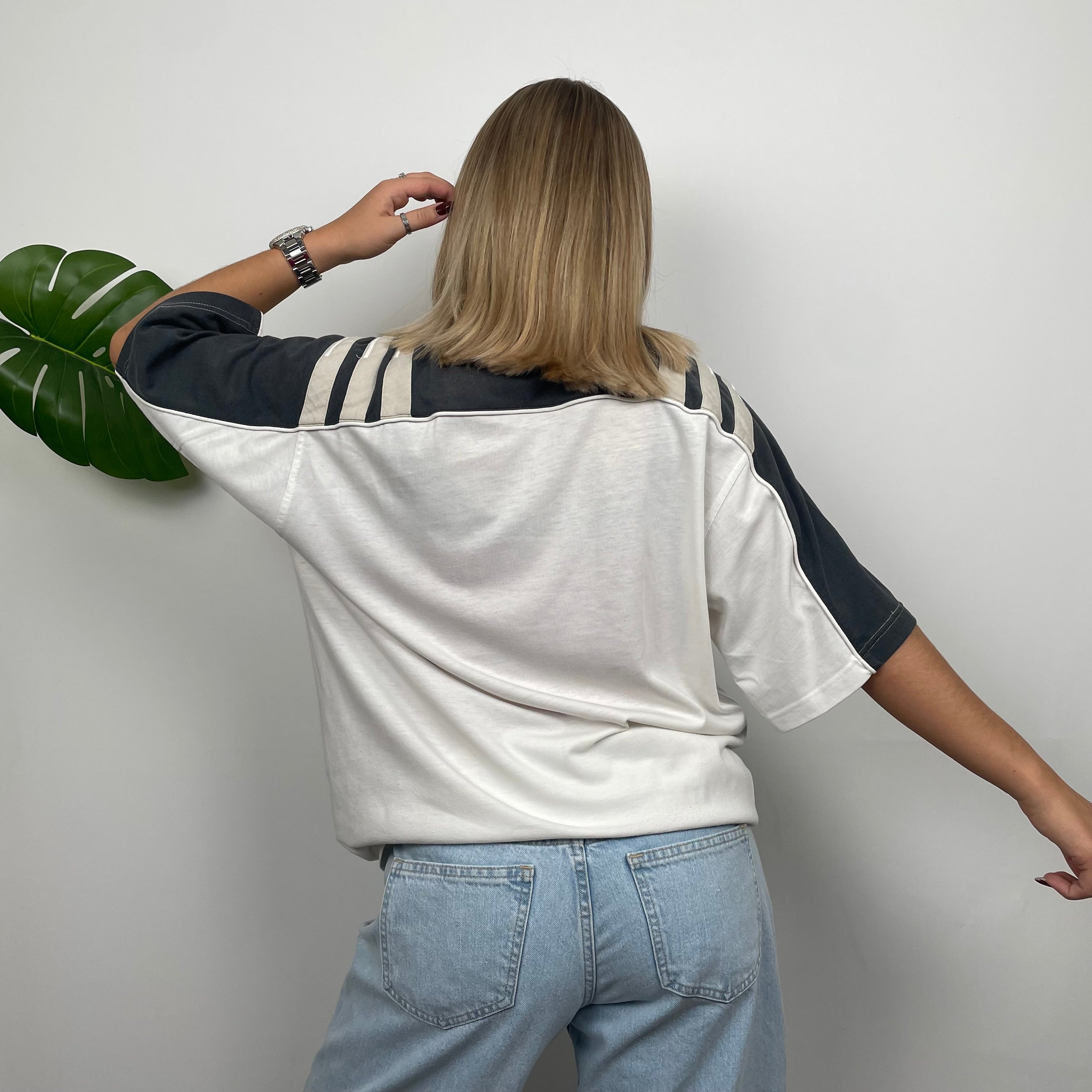 Adidas White Embroidered Spell Out T Shirt (M)