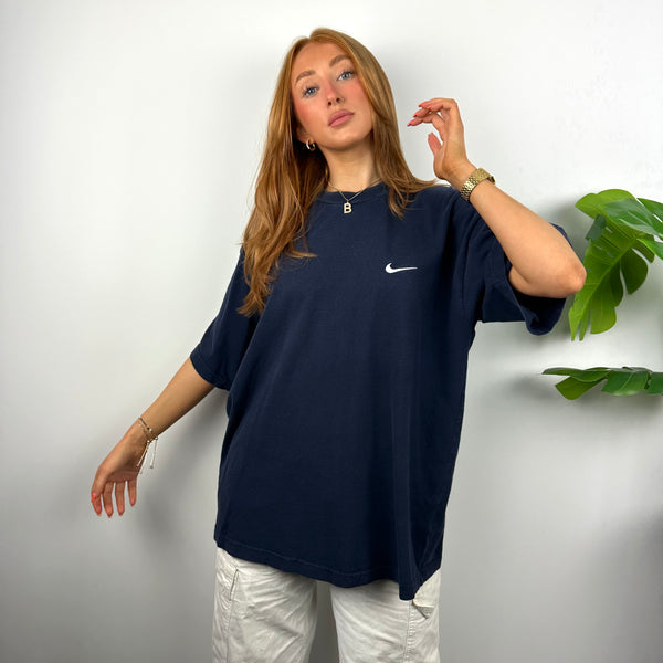 Nike Navy Embroidered Swoosh T Shirt (L)