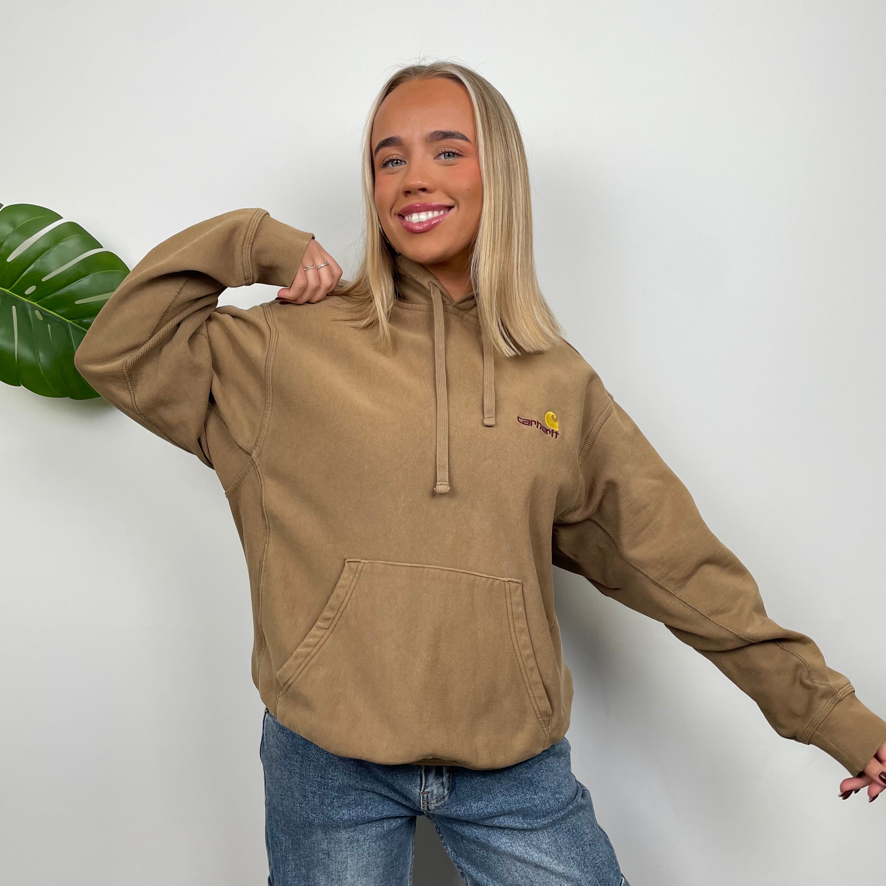 Carhartt RARE Tan Brown Embroidered Spell Out Hoodie (M)