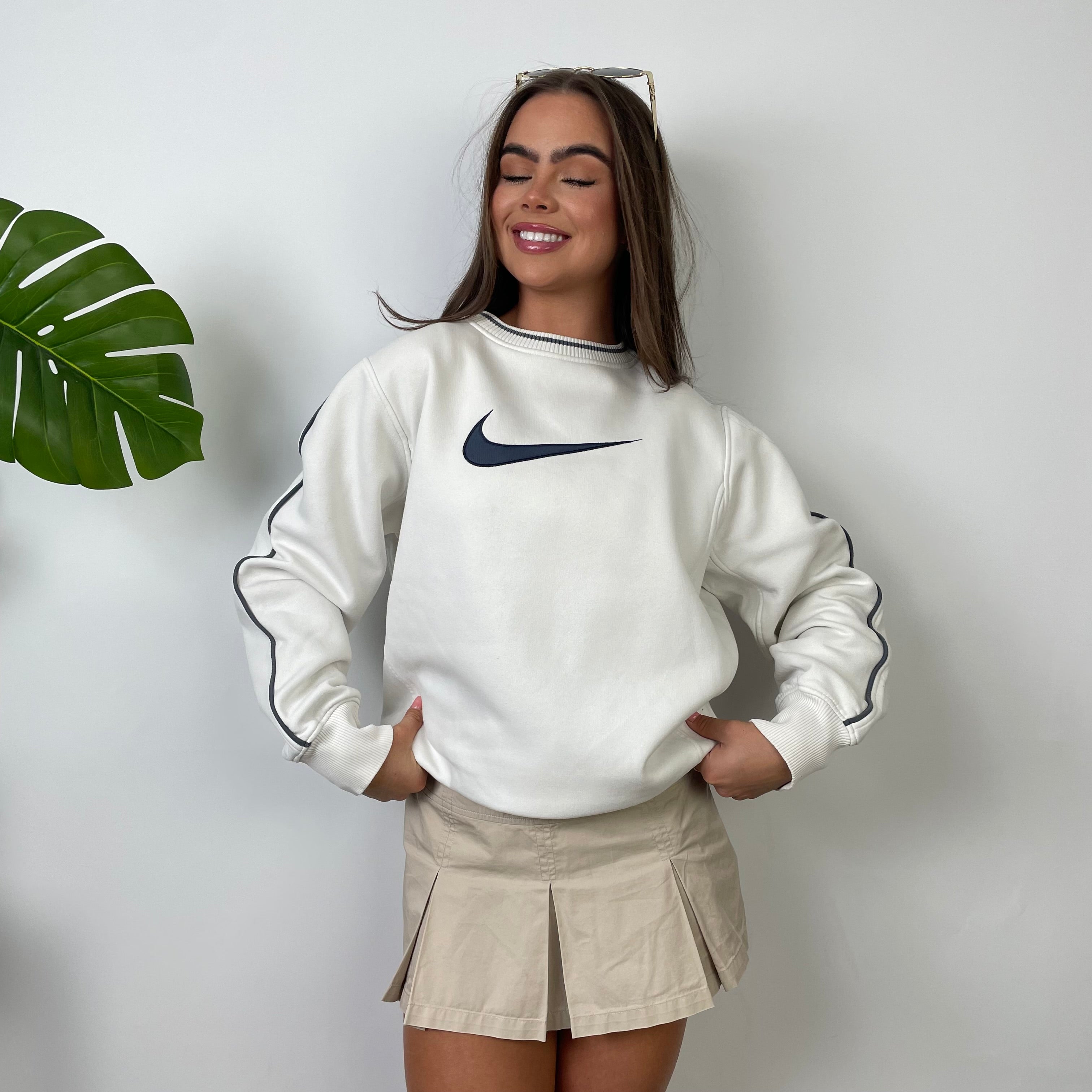 Nike White Embroidered Swoosh Sweatshirt (S)