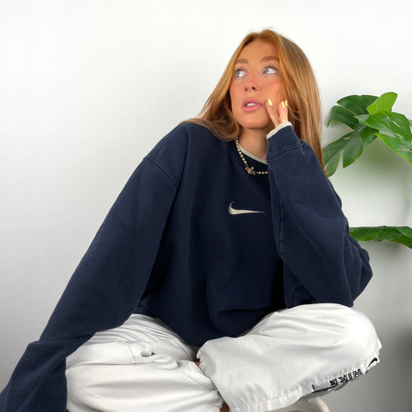 Nike Navy Embroidered Swoosh Sweatshirt (XXL)