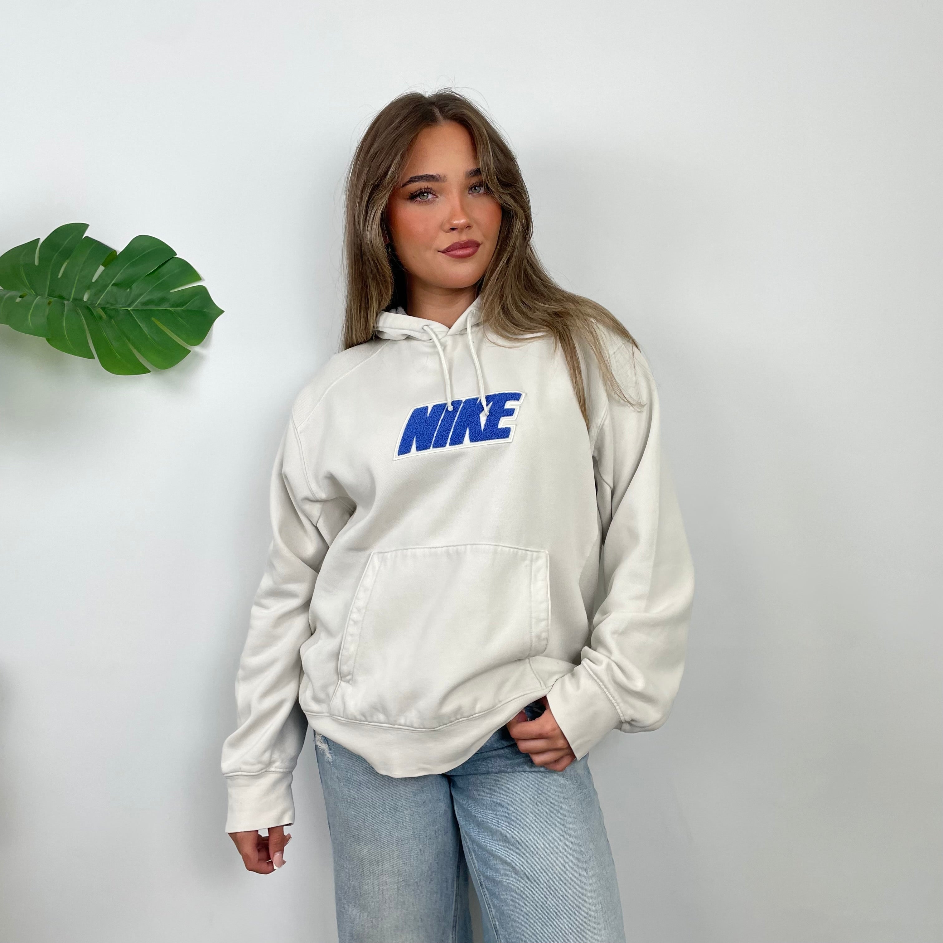 Nike White Embroidered Spell Out Hoodie (M)