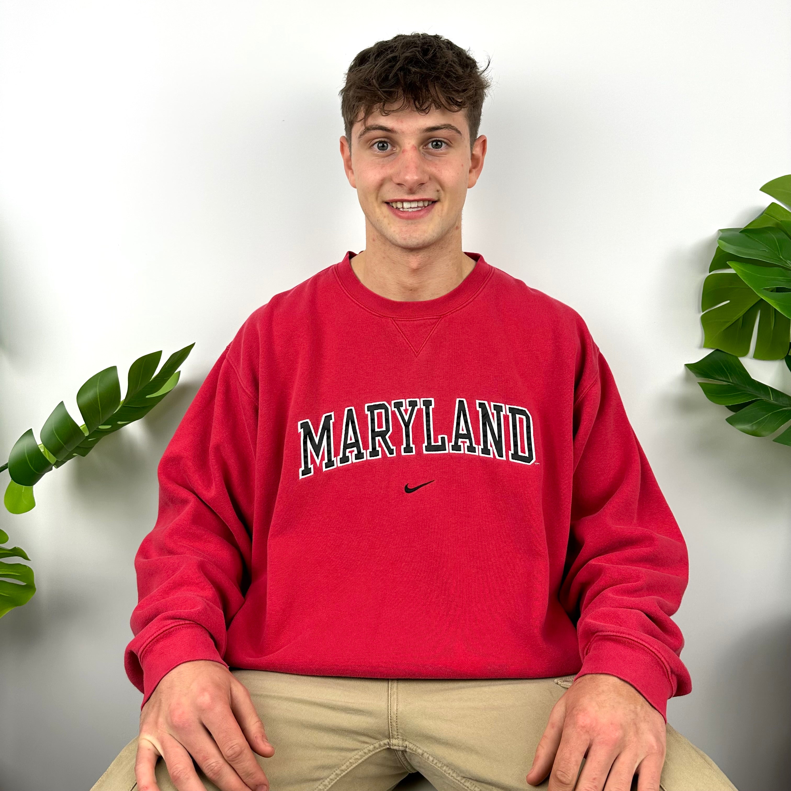 Nike x Maryland Red Embroidered Spell Out Sweatshirt (XL)