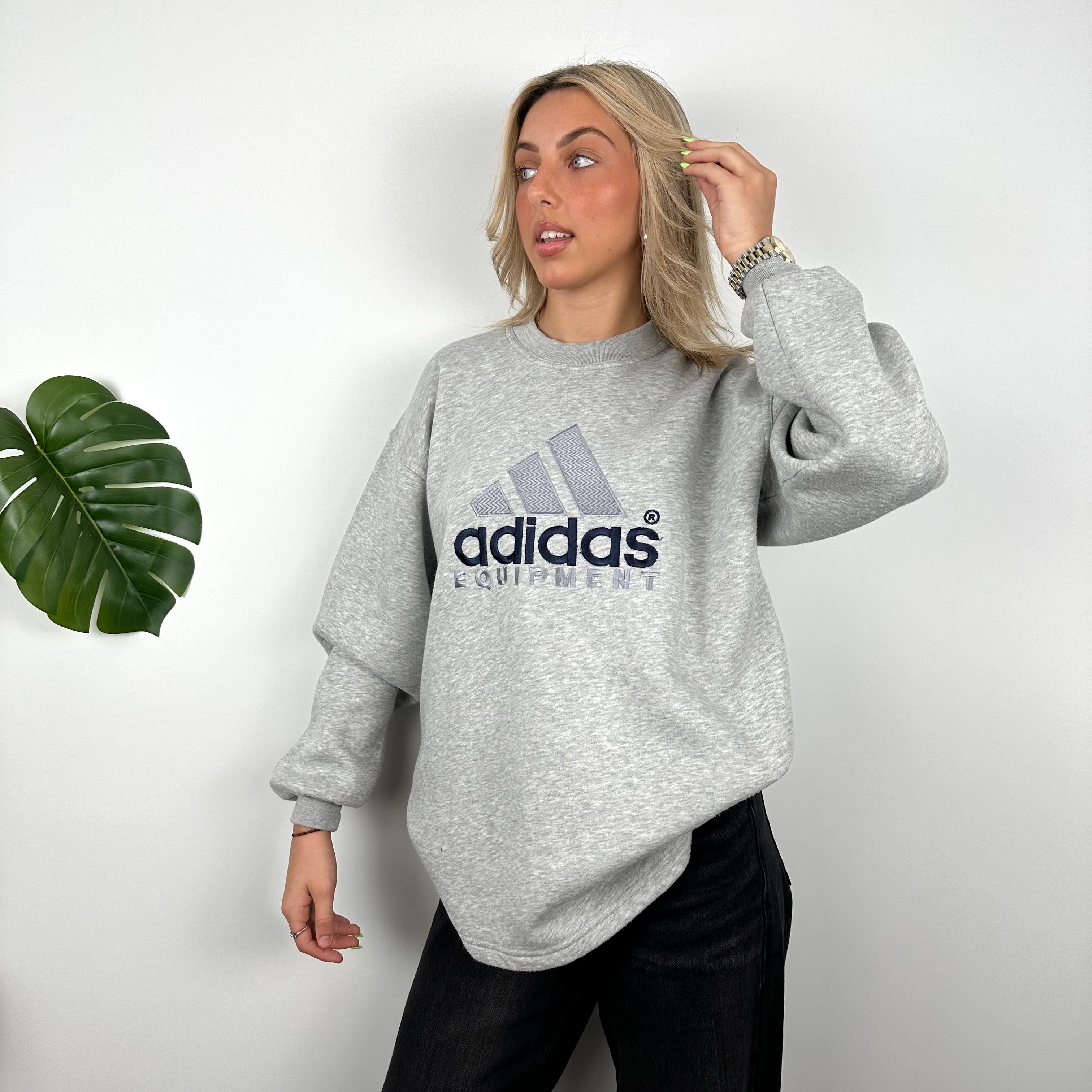 Adidas Equipment Grey Embroidered Spell Out Sweatshirt (L)