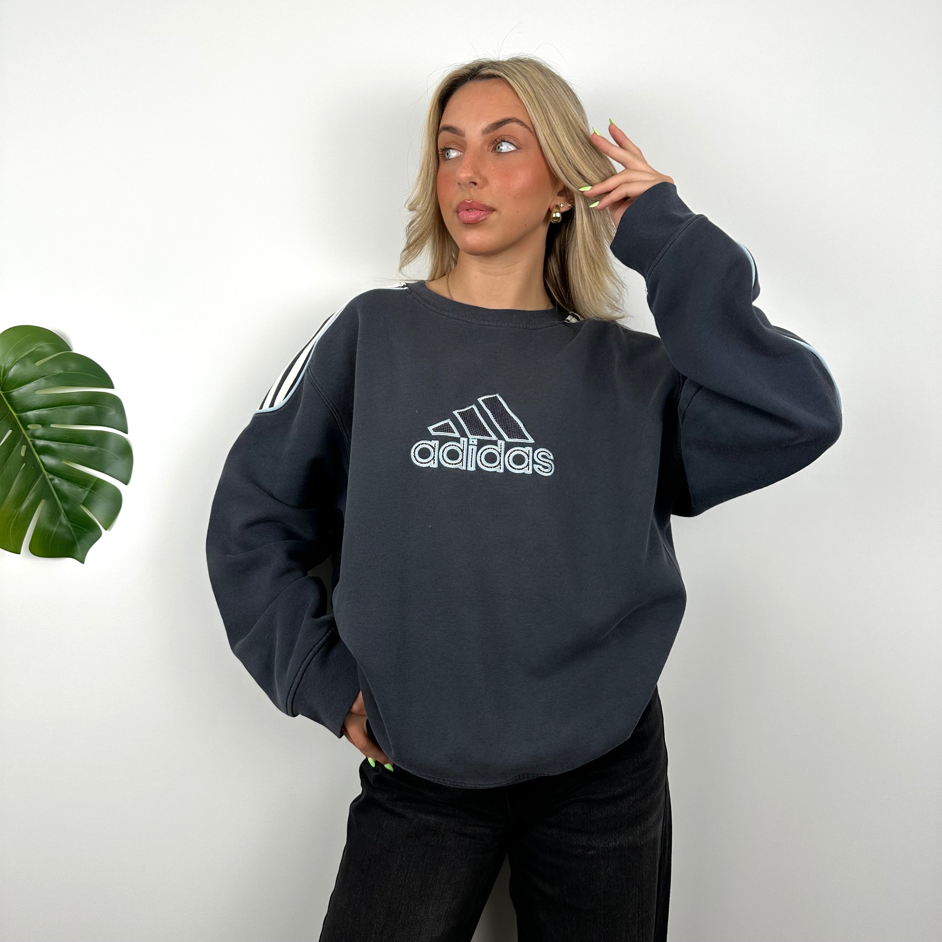 Adidas Navy Embroidered Spell Out Sweatshirt (L)