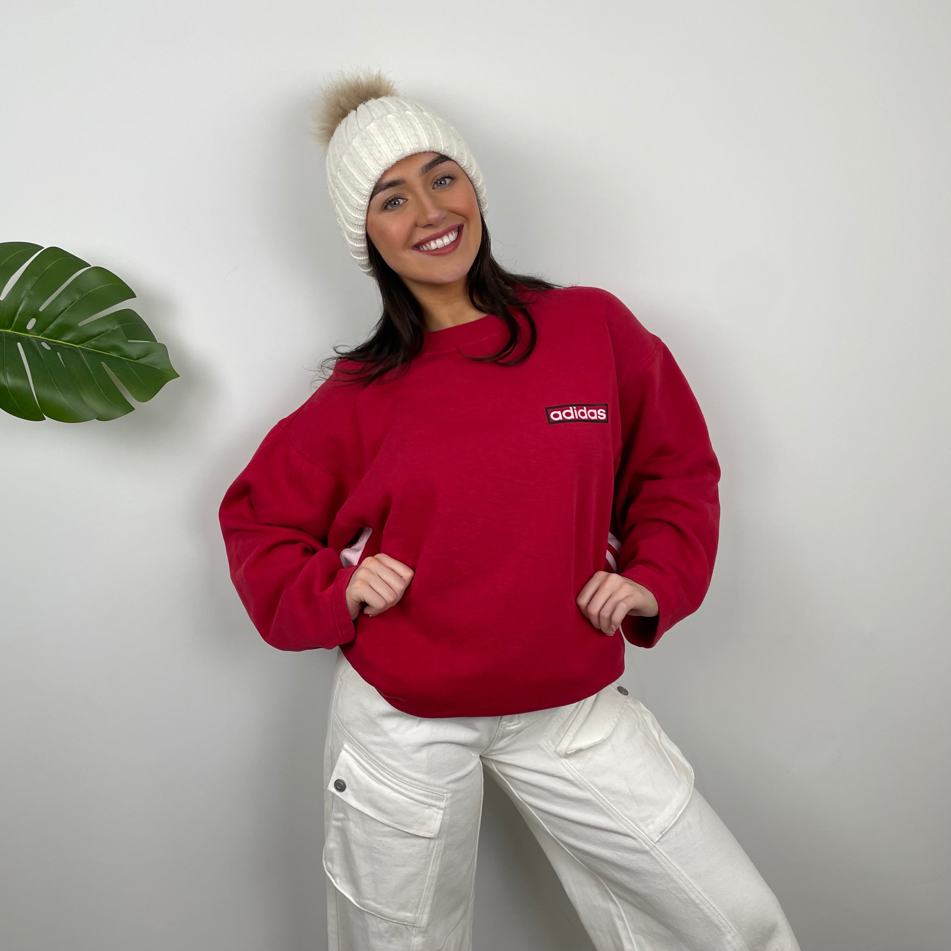 Adidas Red Embroidered Spell Out Sweatshirt (L)