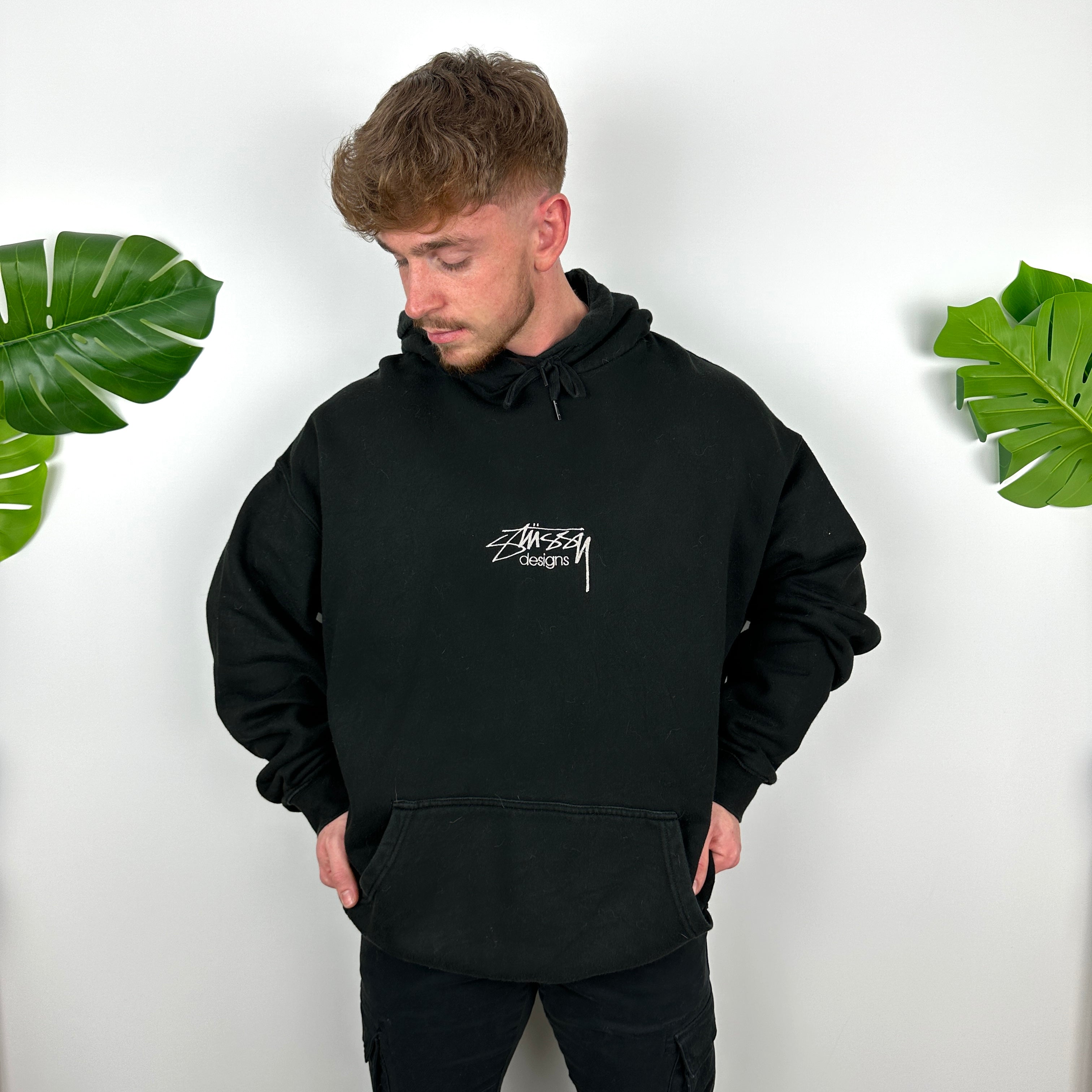 Stussy RARE Black Embroidered Spell Out Hoodie (XL)