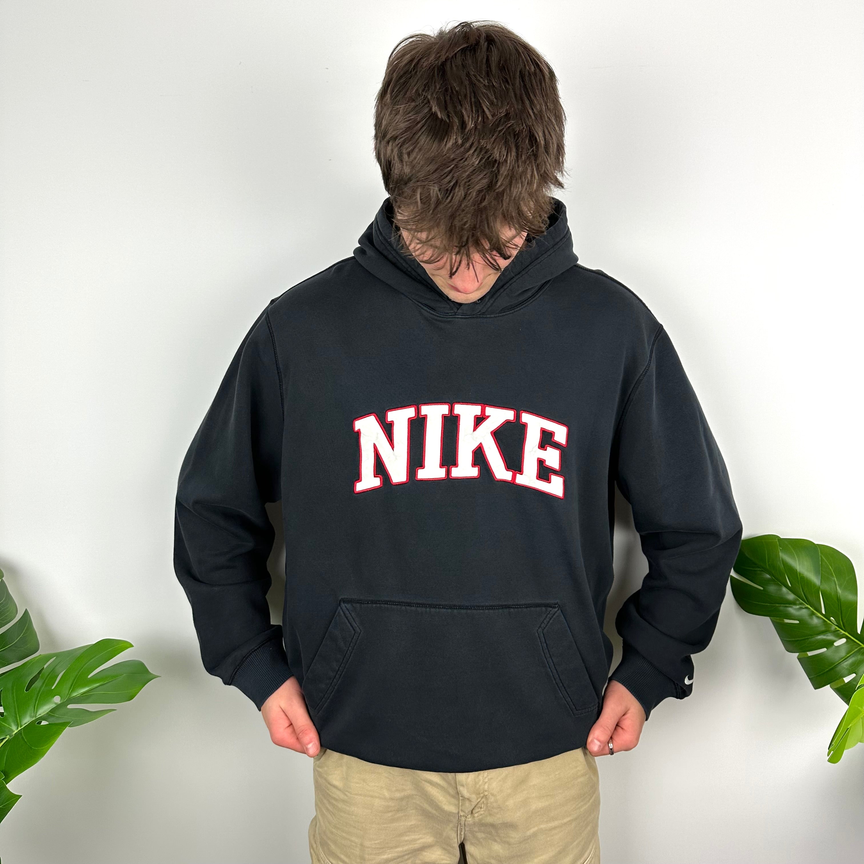 Nike Black Embroidered Spell Out Zip Up Hoodie (L)