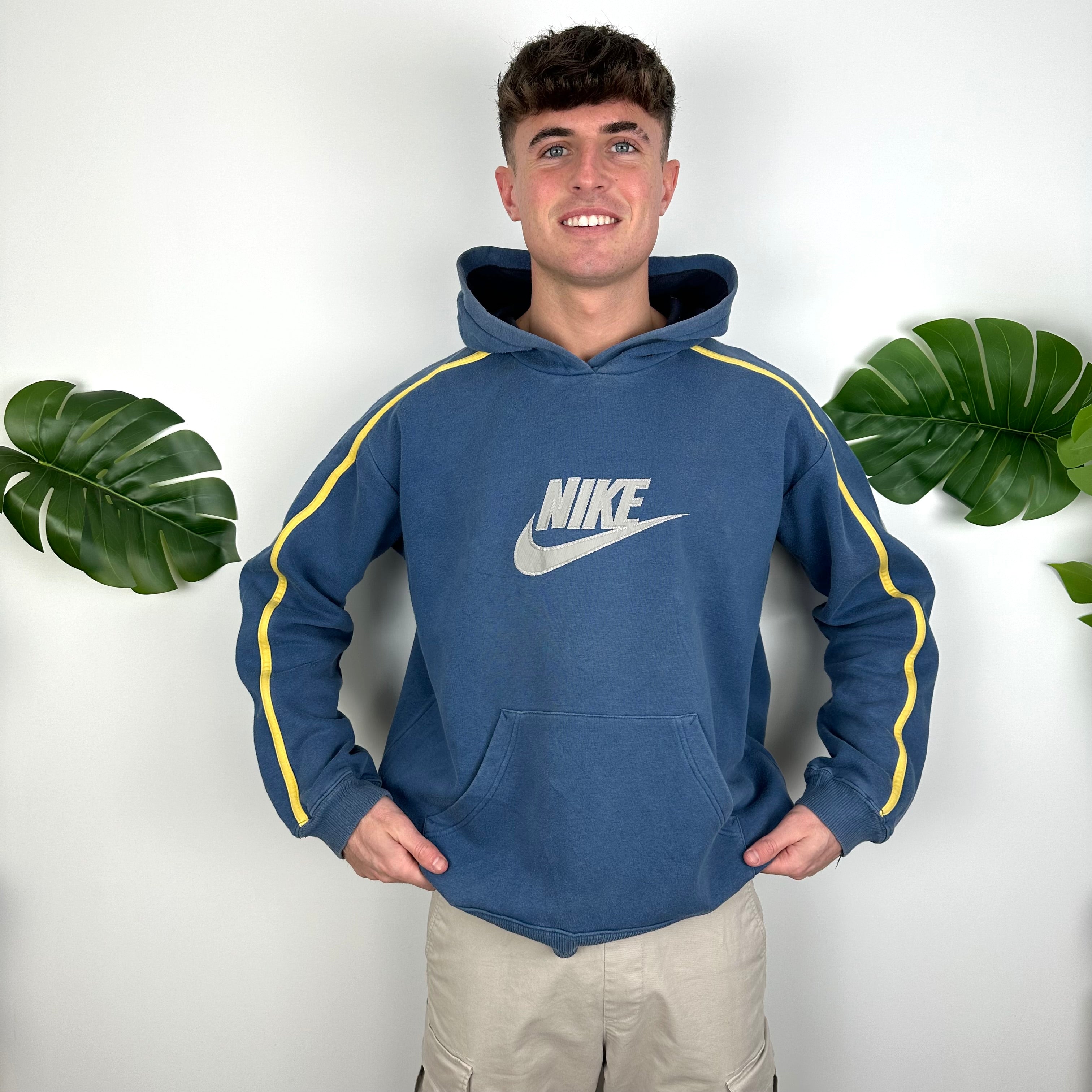 Nike Blue Embroidered Spell Out Hoodie (XL)