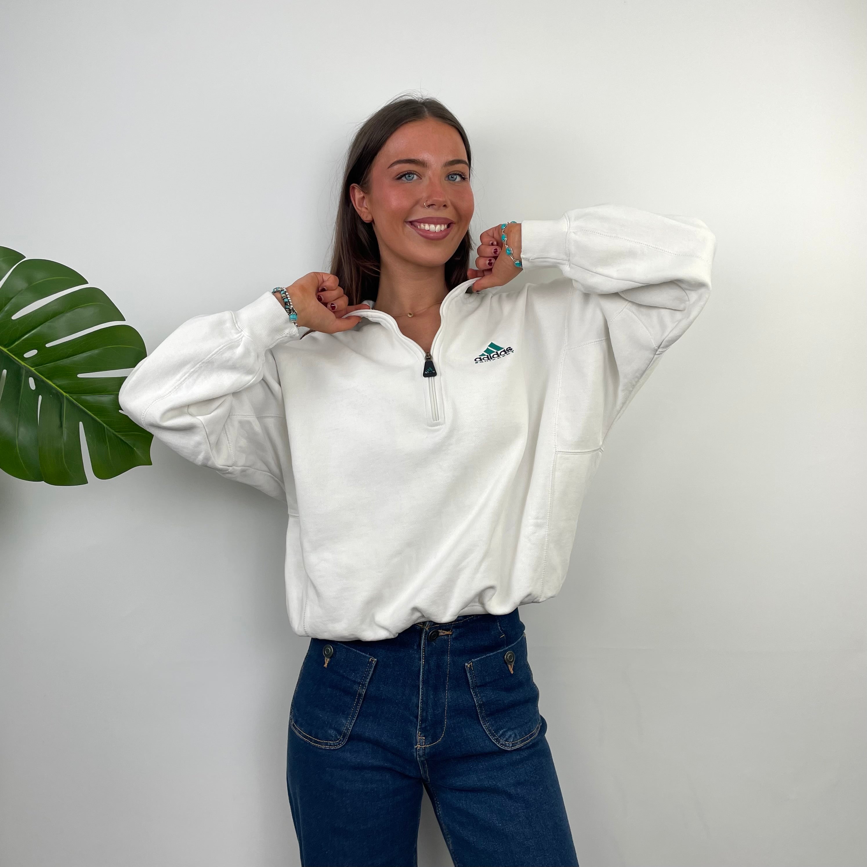 Adidas Equipment RARE White Embroidered Spell Out Quarter Zip Up (S)