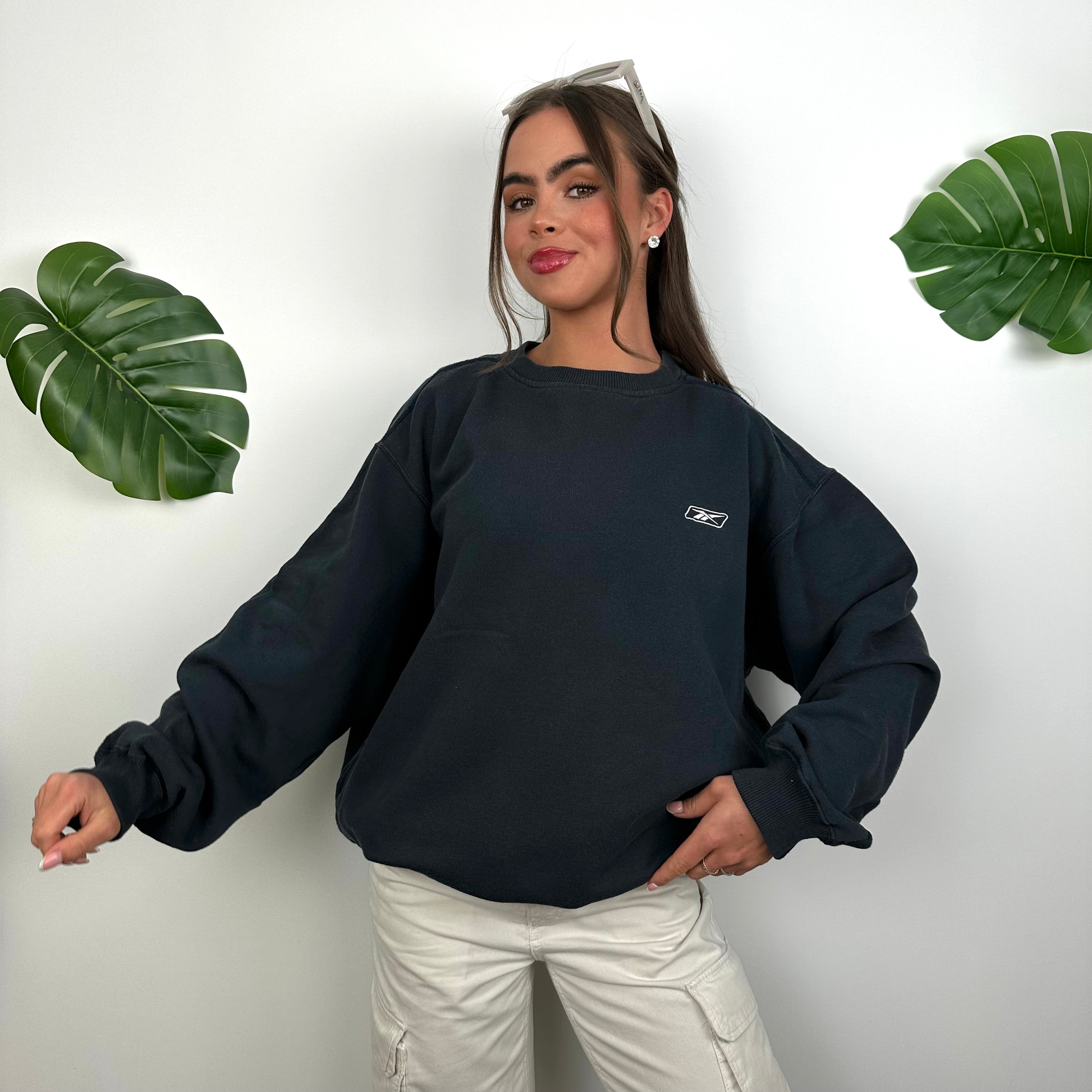 Reebok Navy Embroidered Spell Out Sweatshirt (L)