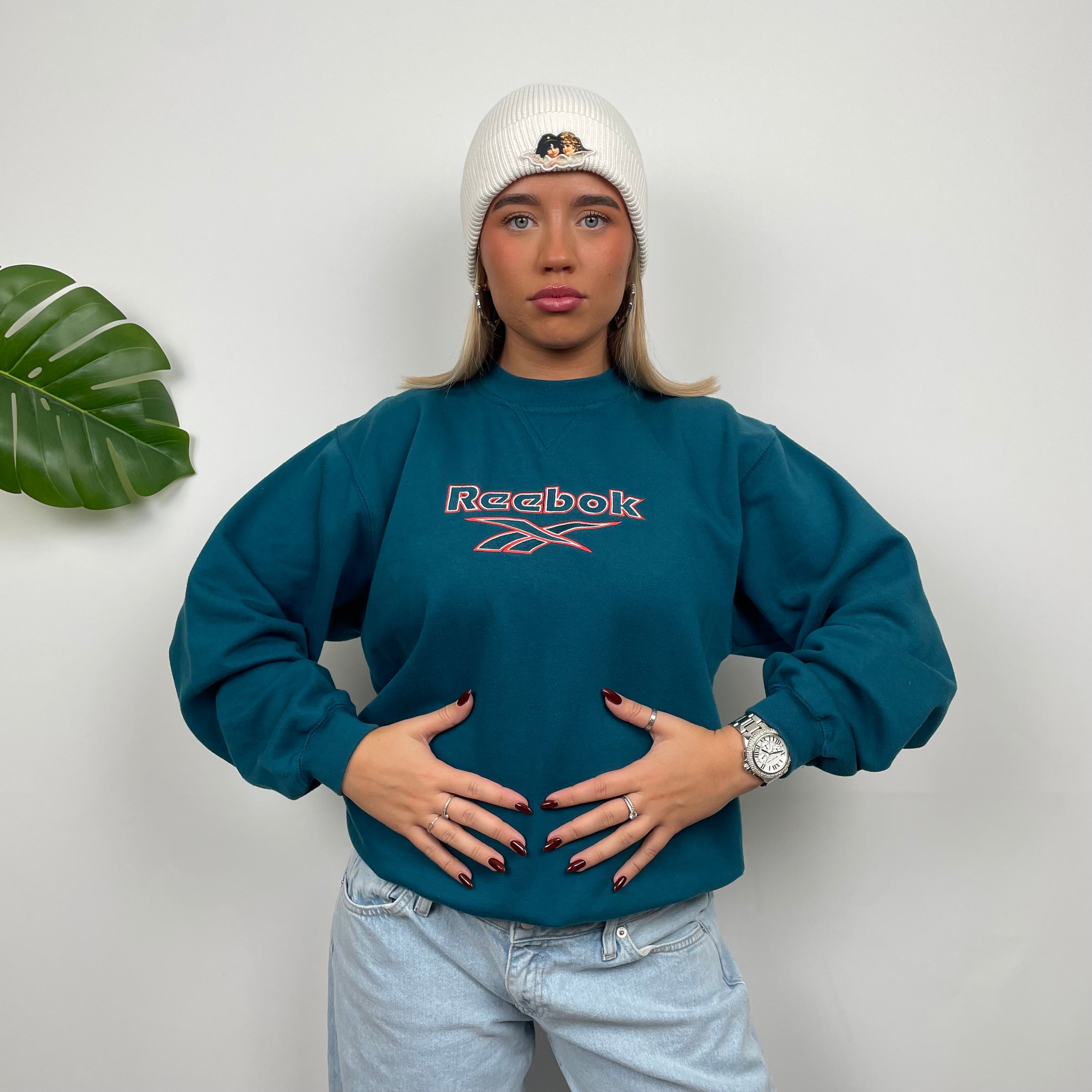 Reebok Blue Embroidered Spell Out Sweatshirt (M)