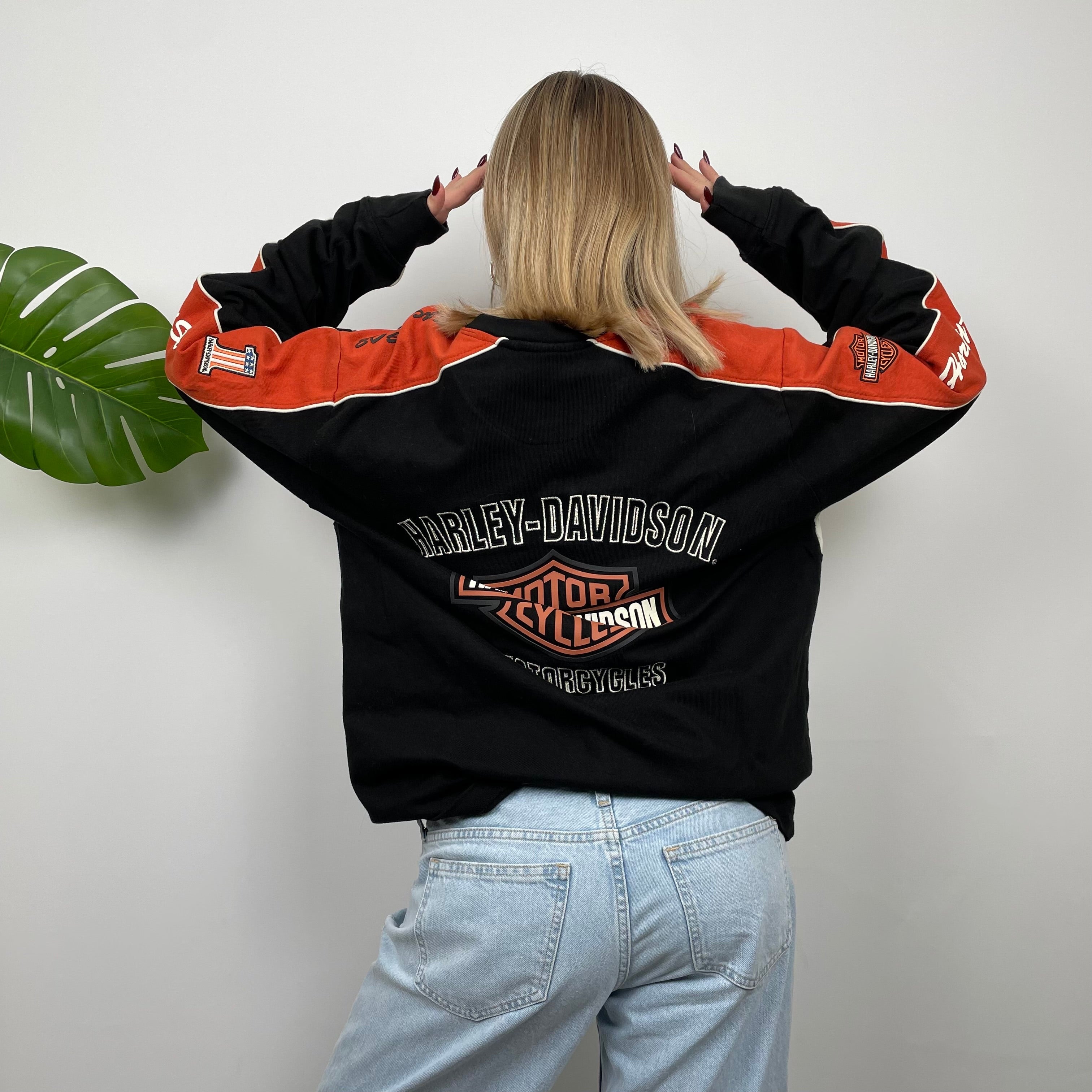 Harley Davidson RARE Black Embroidered Spell Out Sweatshirt(XL)