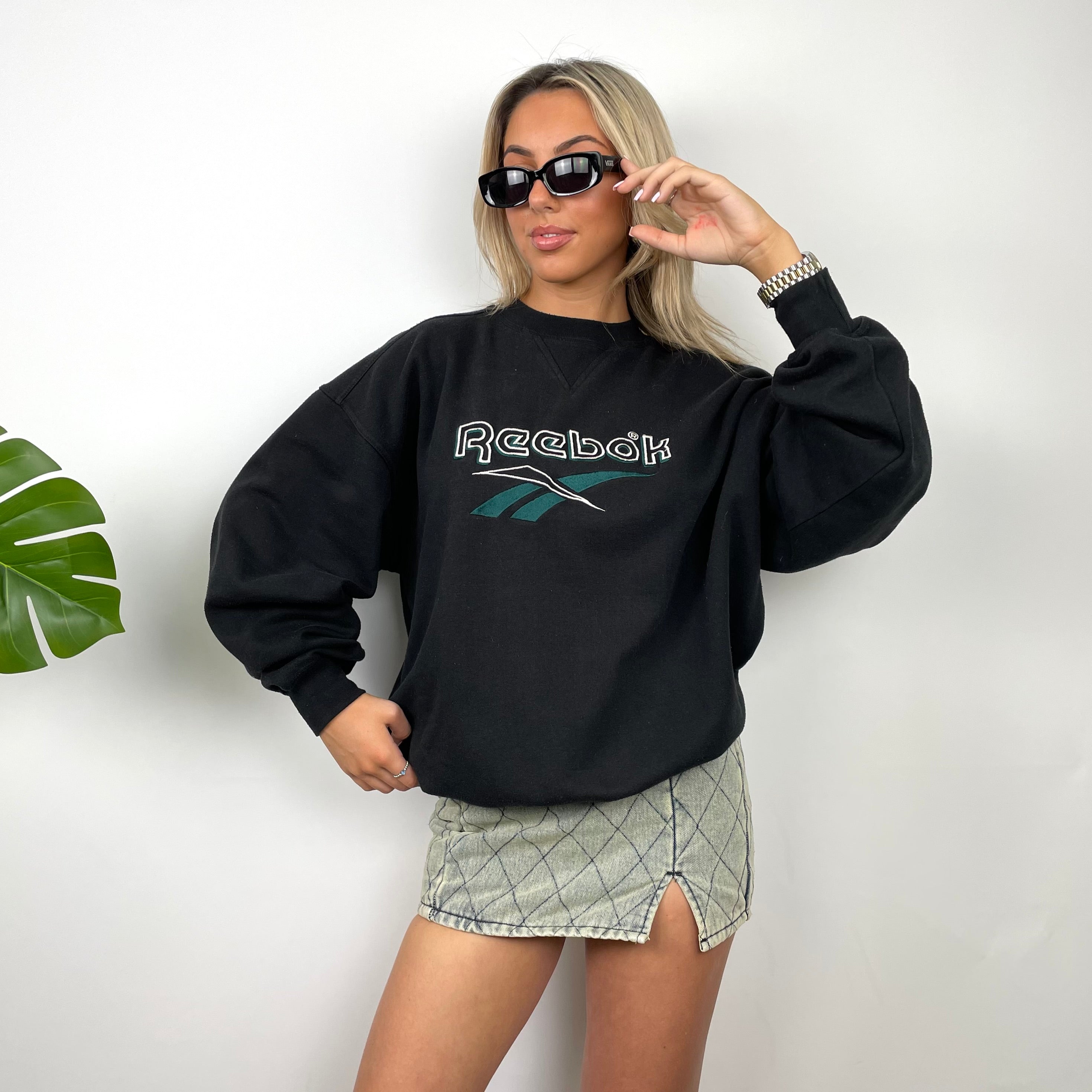 Reebok Black Embroidered Spell Out Sweatshirt (M)