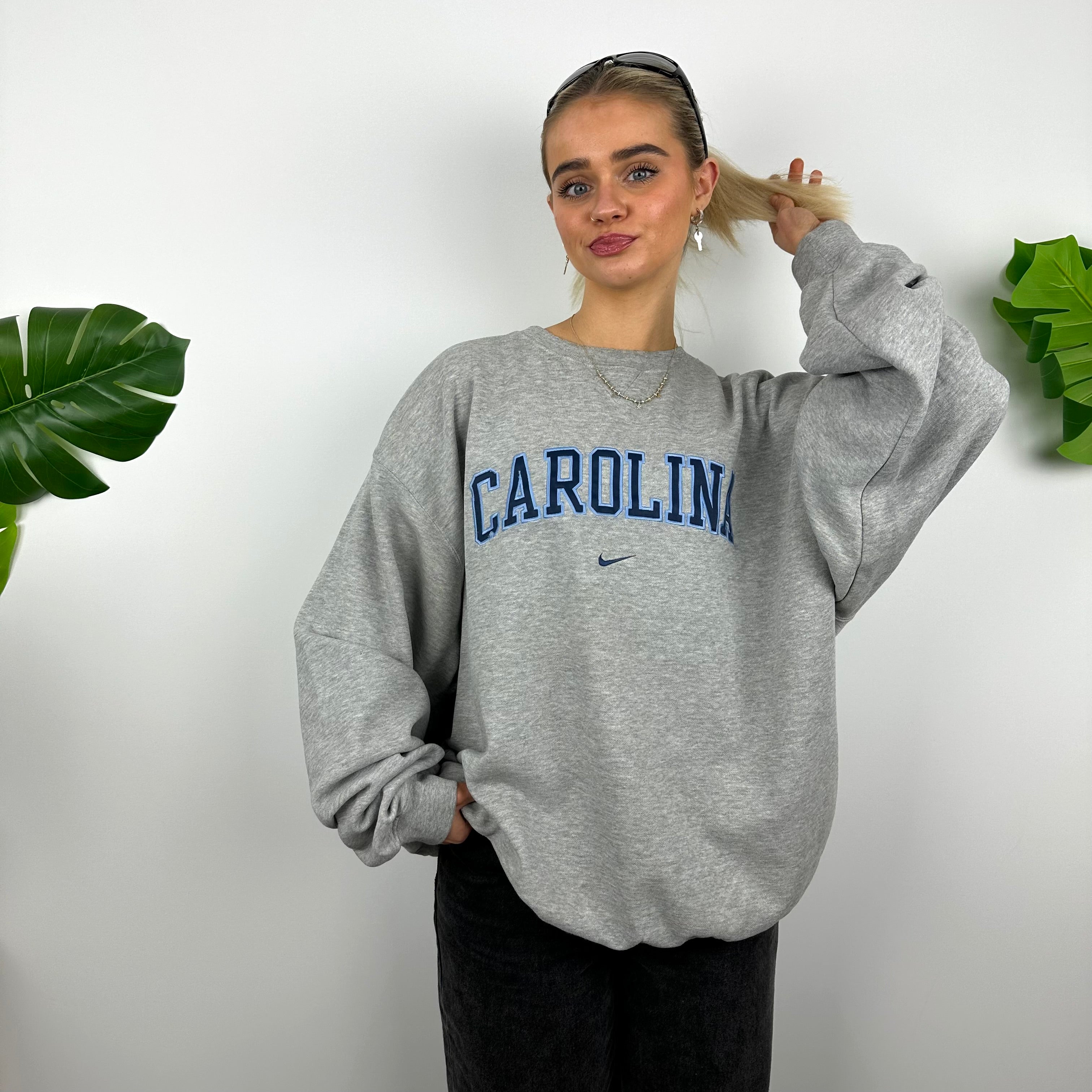 Nike x Carolina RARE Grey Embroidered Spell Out Sweatshirt (XL)