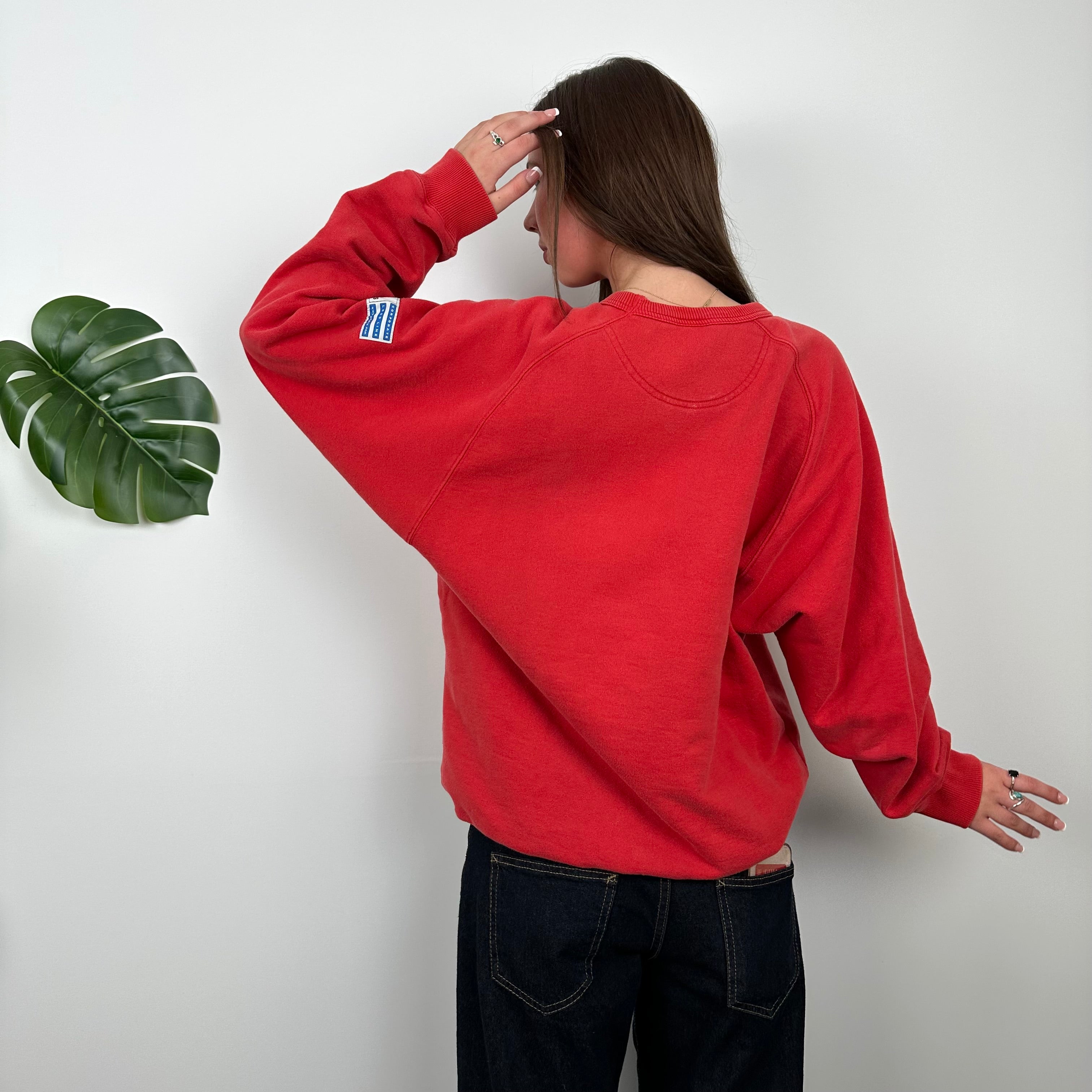 Adidas Red Embroidered Spell Out Sweatshirt (L)